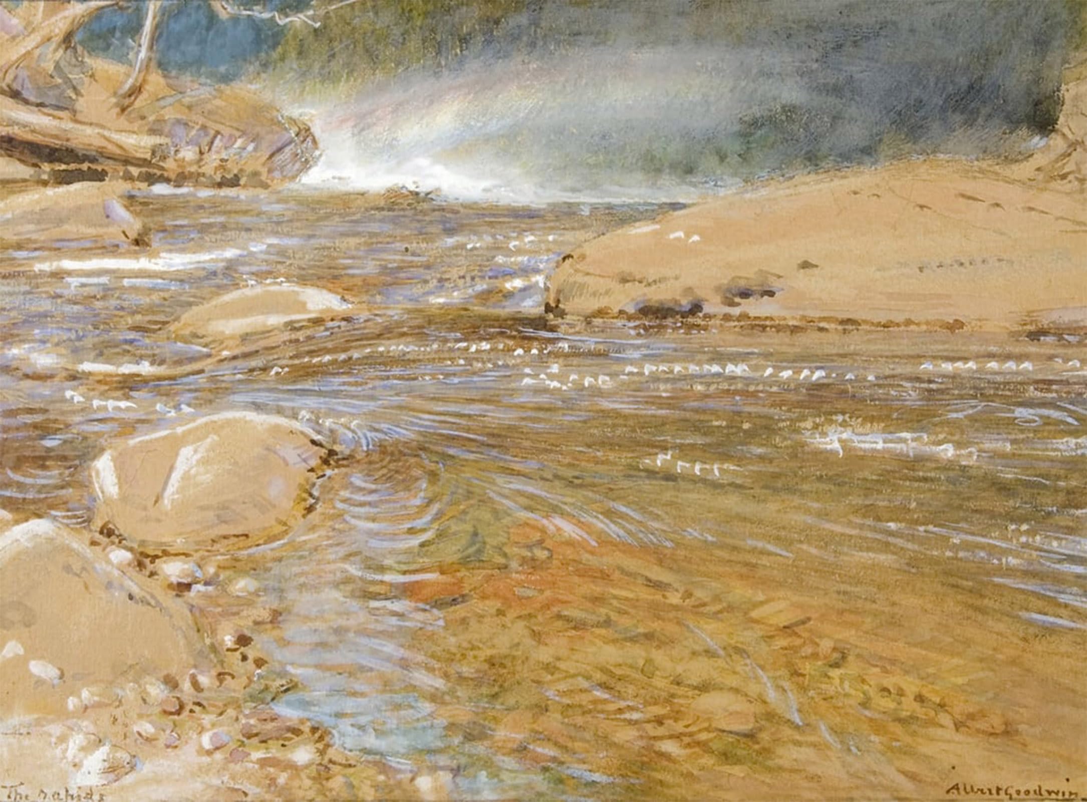 SERENDIPITP Retro Picture Poster Wall Art Pictures Painting the Rapids Above the Waterfall by Albert Goodwin Wall Art Canvas Print for Wall Decor 60x90cm