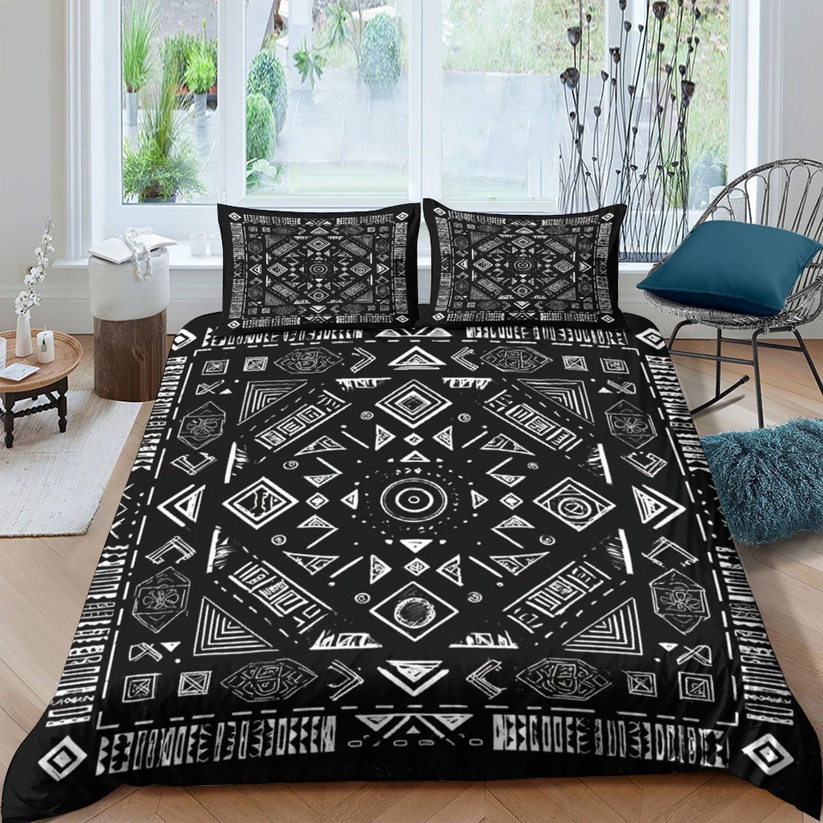 Ctjqhvkz Style-8 3D Printed Black Geometric Fitted Sheet Microfiber Soft Breathable Ethnic Pattern Mattress Cover For Bedroom Decor Single（135X200cm）