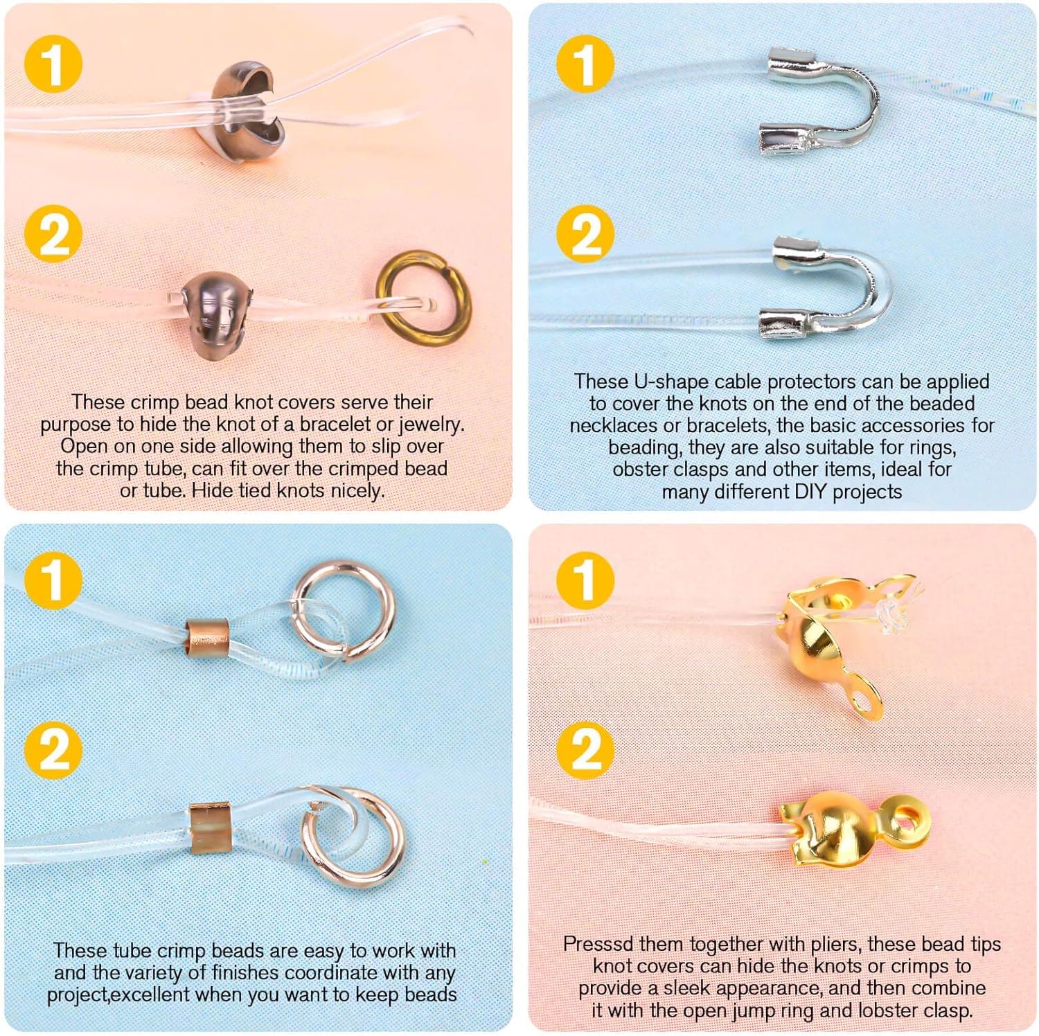 2220 Pieces Crimp Beads for Jewelry Making, Acejoz Knot Covers, Crimp Tubes and Wire Guardians with Crimping Pliers for DIY Jewelry Bracelets Necklaces Making - Image 5