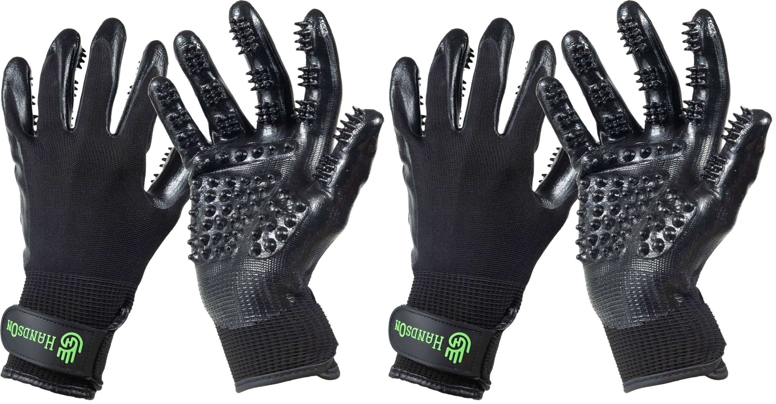 H HANDSON Pet Grooming Gloves - Patented #1 Ranked, Award Winning Shedding, Bathing, &amp; Hair Remover Gloves - Gentle Brush for Cats, Dogs, and Horses (Black, Large) (Pack of 2)