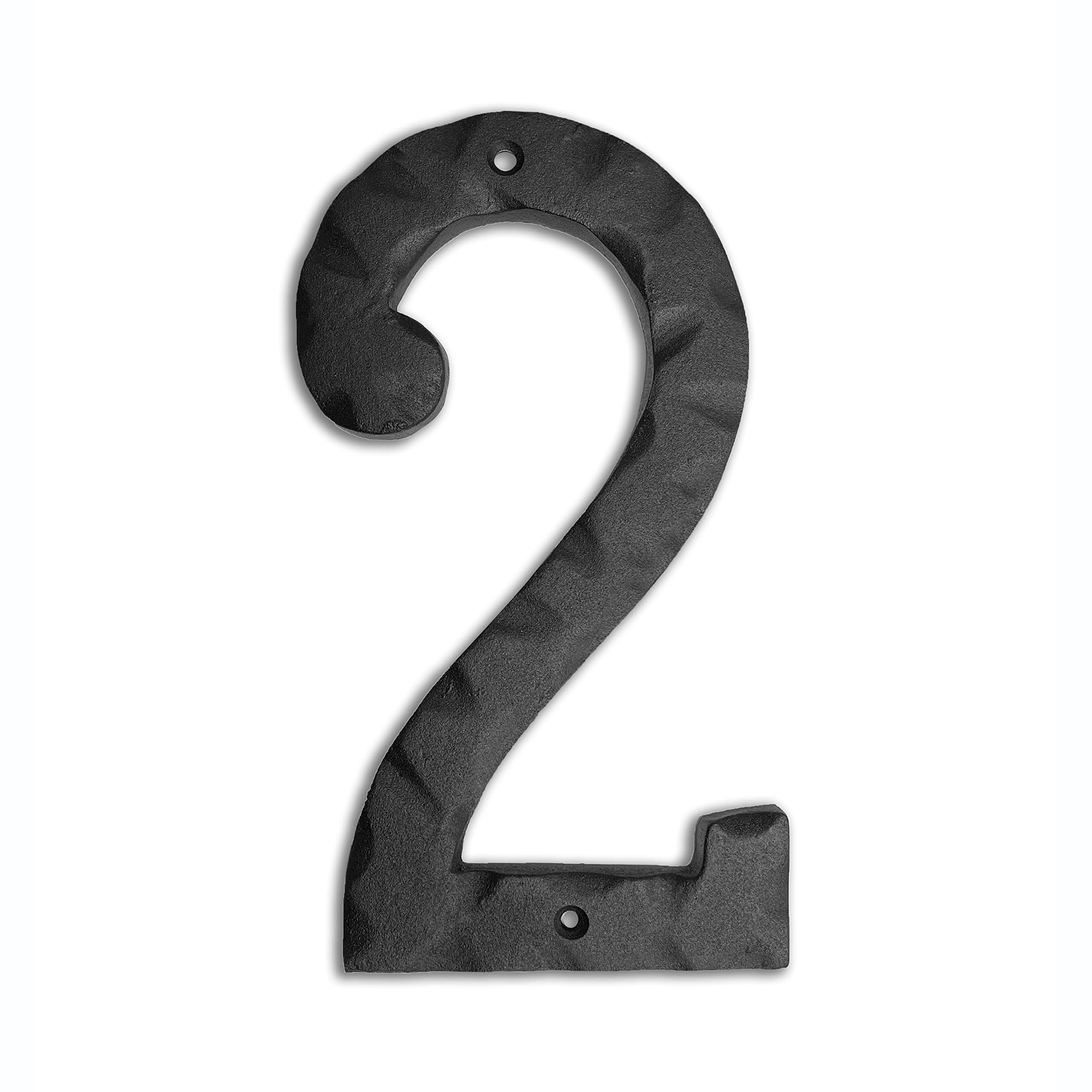 NACH House Numbers for Outside, 6 inch Black Address Numbers for House - Number 2 - Rustic Numbers for Outside with Mounting Hardware