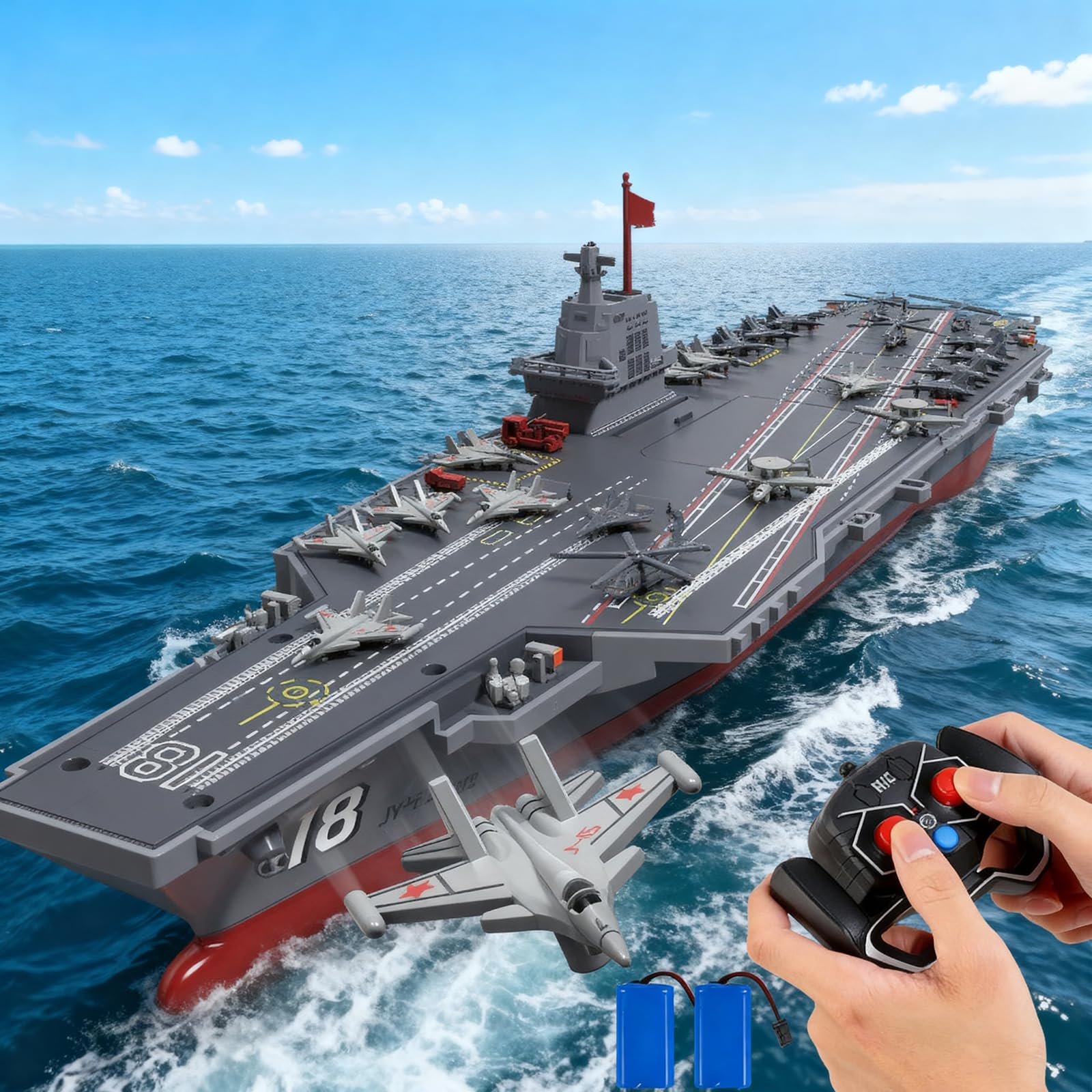 Ssccgym S19 Remote Controlled Warship Battleship Aircraft Carrier 10km/h 4WD 2.4G RC Boat On Water Lakes Pools Exhibits Models for 14y+ Beginners 40CM