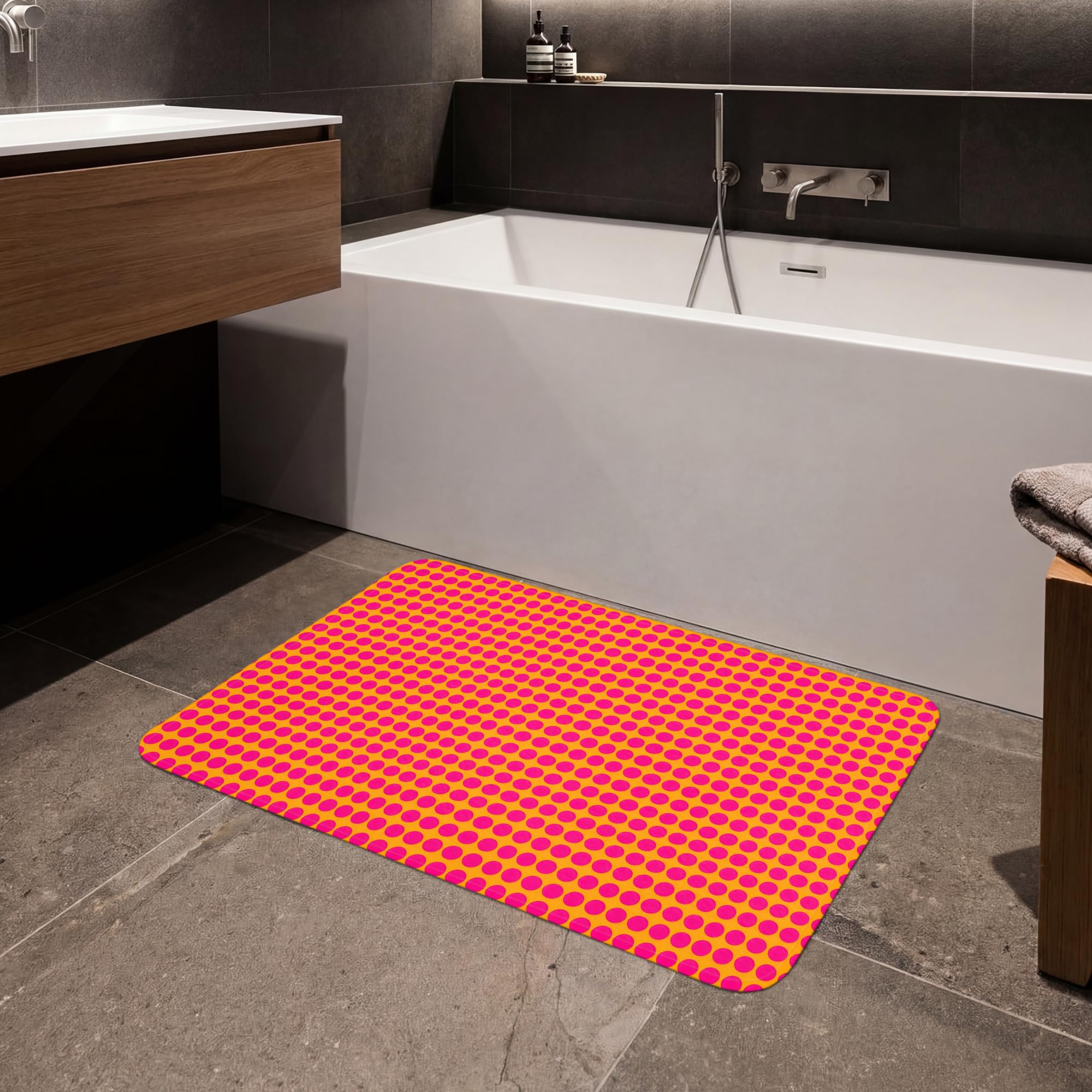 Tapis Douche Rectangulaire 90x60 cm Bain Decoration Absorbant Antidérapant Lavable Non Slip Bath Mat Accessoire Baignoire Pois - Motif - Orange