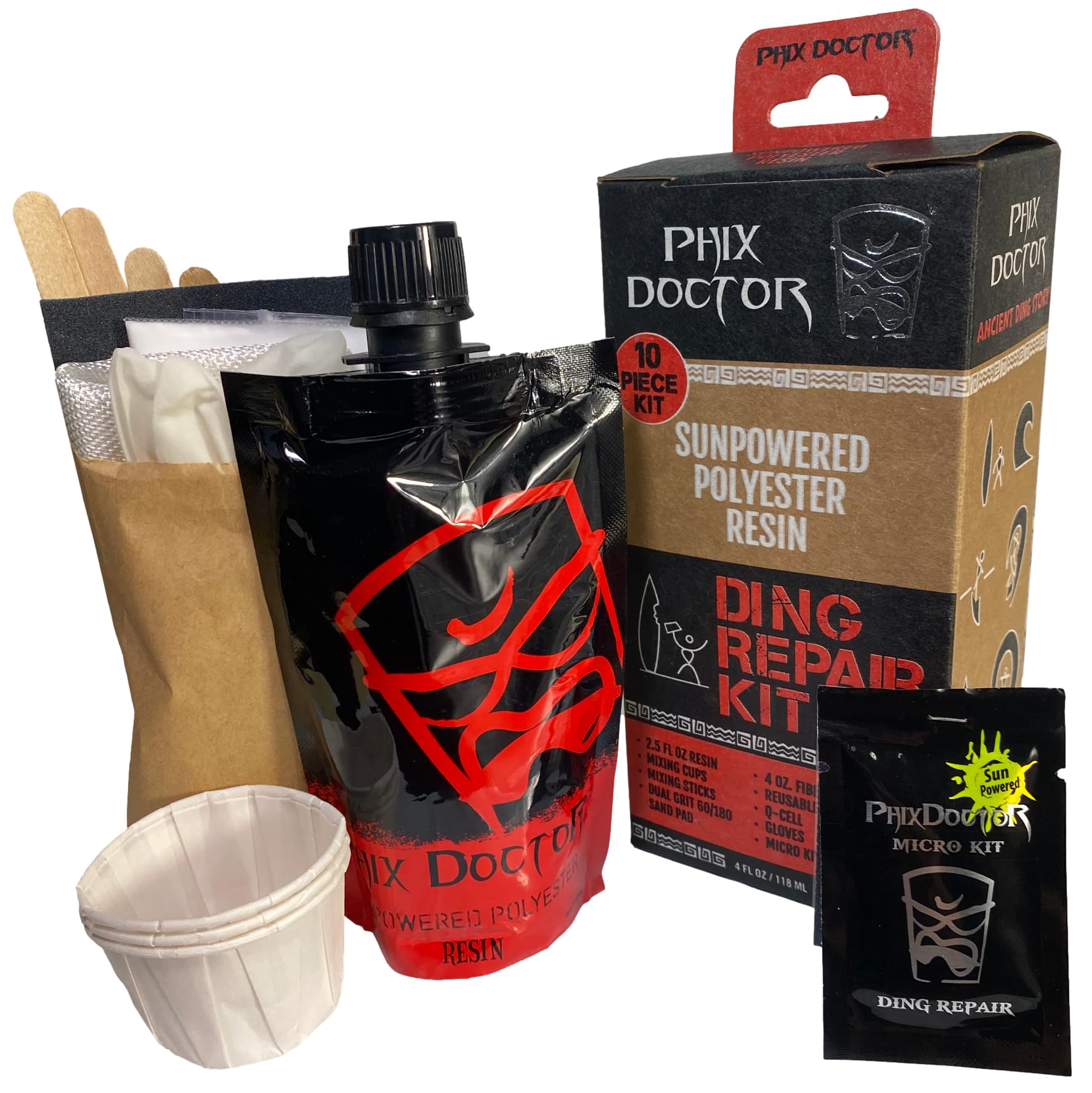 Phix Doctor Surfing Surf Board Reparaturreparaturen - Sun Powered PU Repair Kit - 4 Unzen - 4 Unzen SunPowered Resin