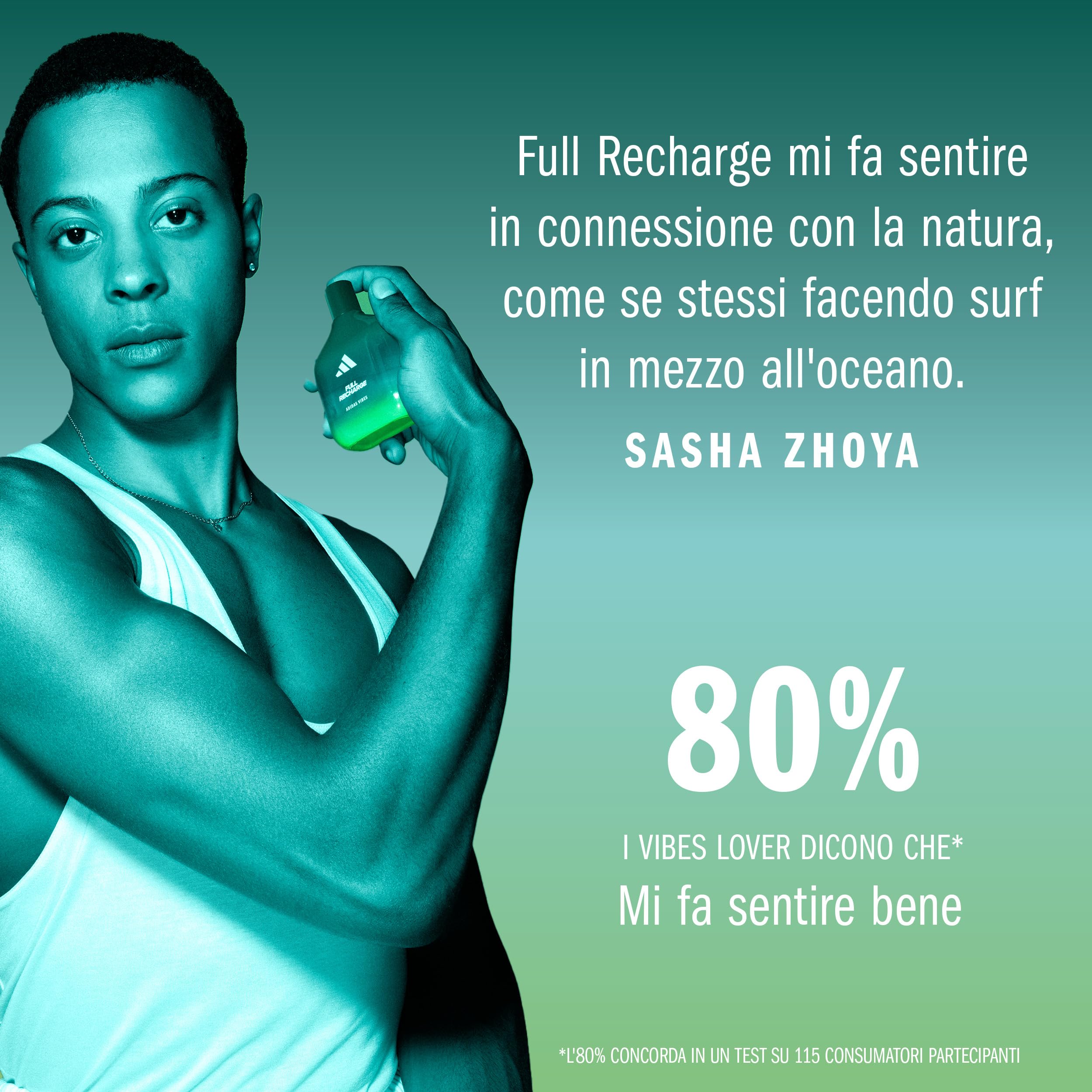 adidas Vibes Full Recharge Eau de Parfum, Per tutti, Tonificante e Rinvigorente, Profumo a lunga durata, Foglia di Cedro e Salvia Sclarea 100 ml