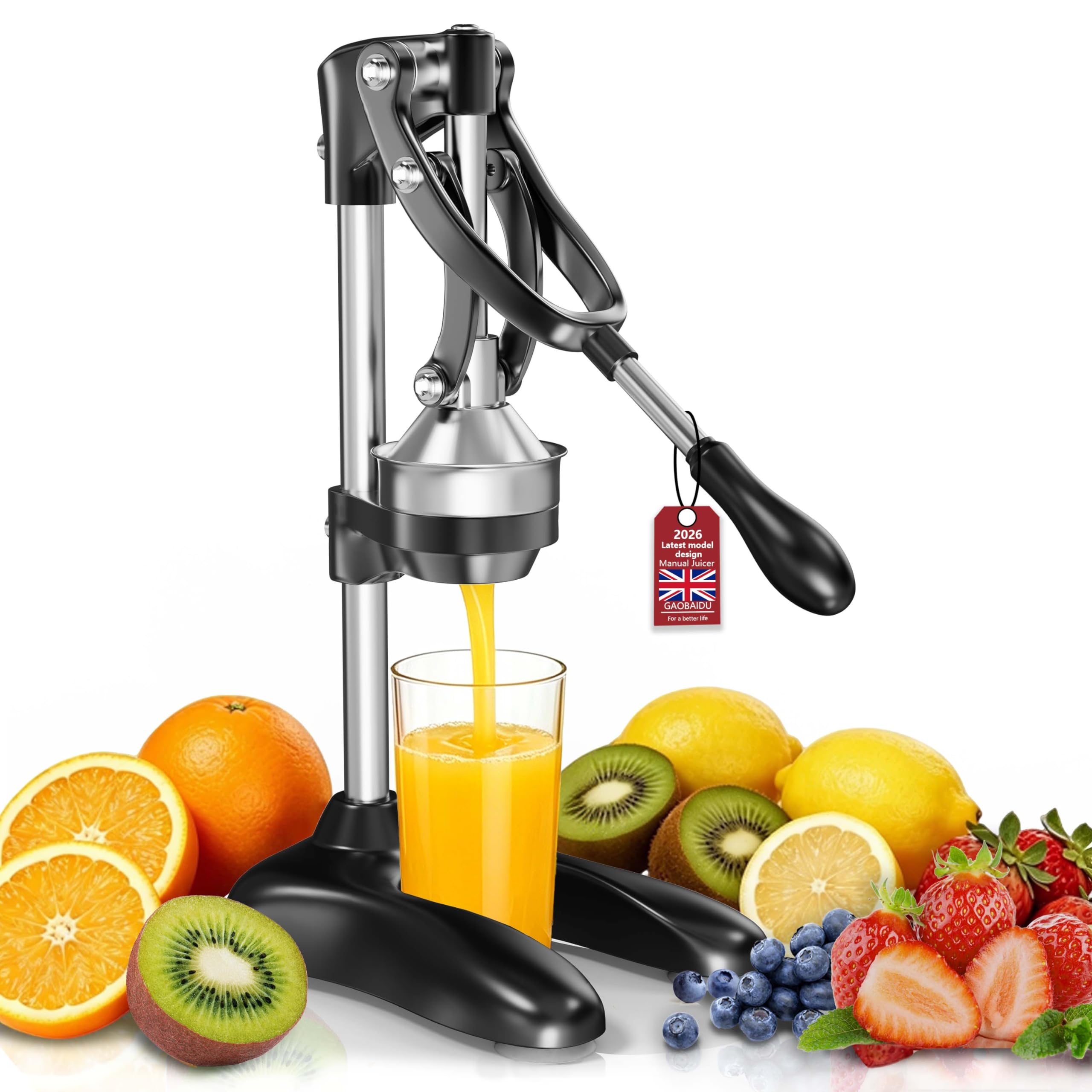 Cast Iron Manual Citrus Juicer,Heavy Duty Fruit Press for Pomegranate/Watermelon/Orange/Lemon/Lime, Home, Café & Bar use (BLACK)