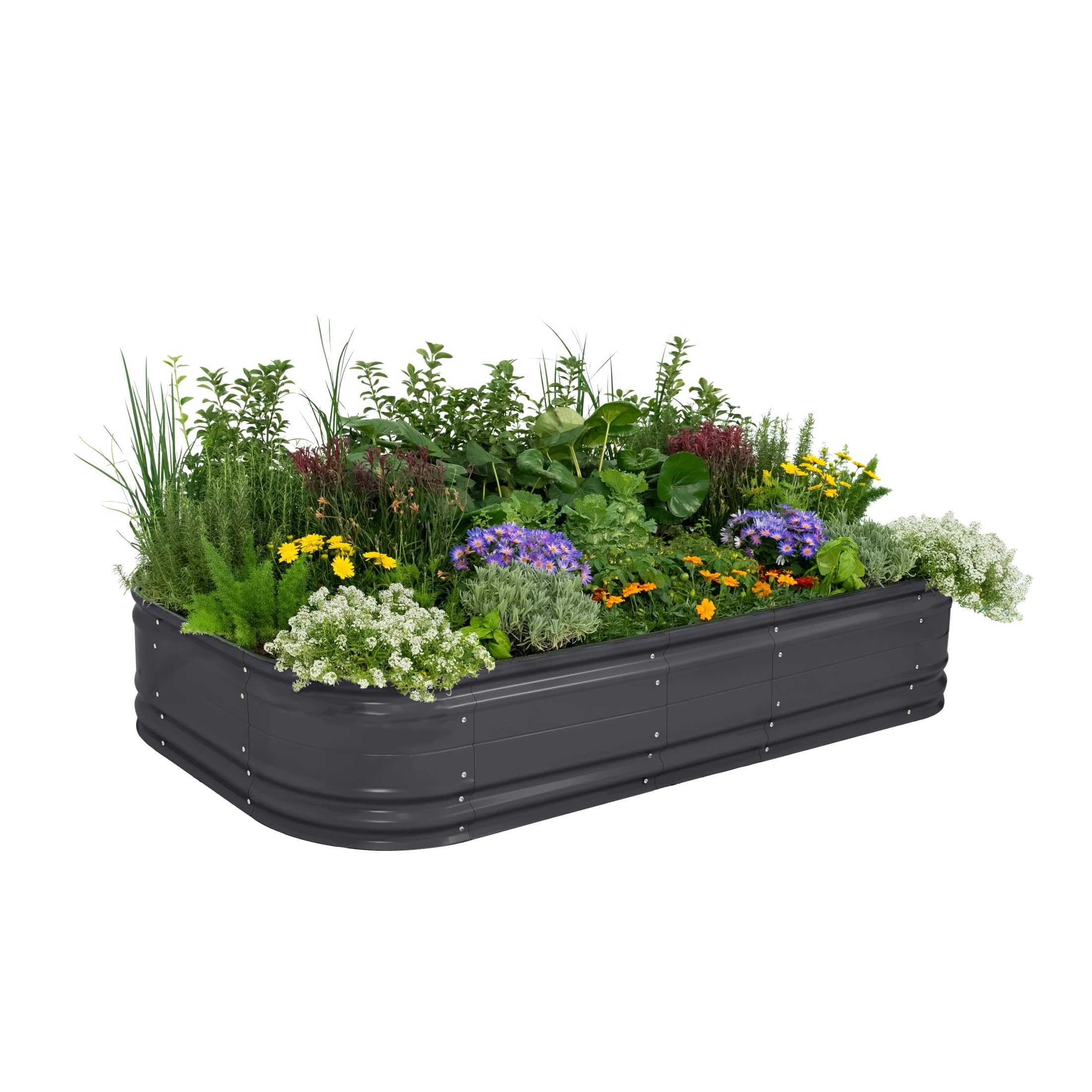 Vego garden17" Tall 10 in 1 Novel Modular Raised Garden Bed Kit, Metal Planter Box for Vegetables Flowers Herbs, Included 2 in 1 Wrench & Magnetic Plant Tags, Modern Gray