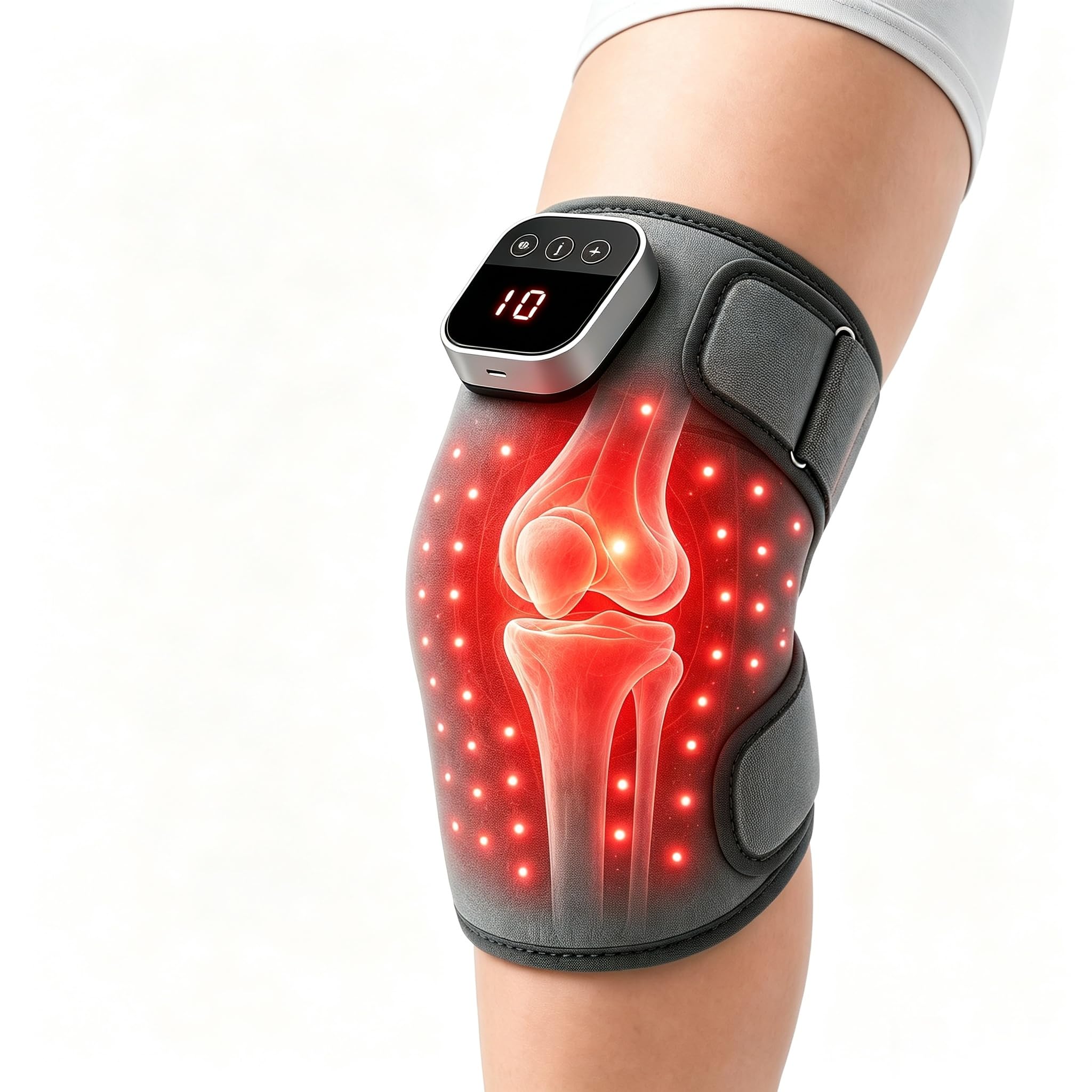 Rotlichttherapie-Massage-Kniebandage, 660 nm und 850 nm, Rotlichttherapie, beheiztes Gerät, temperaturverstellbare Vibration für Knie, Gelenk, Ellenbogen, Schulter