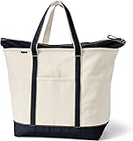 Lands' End Zip Top Canvas Tote Bag Medium Natural/Black