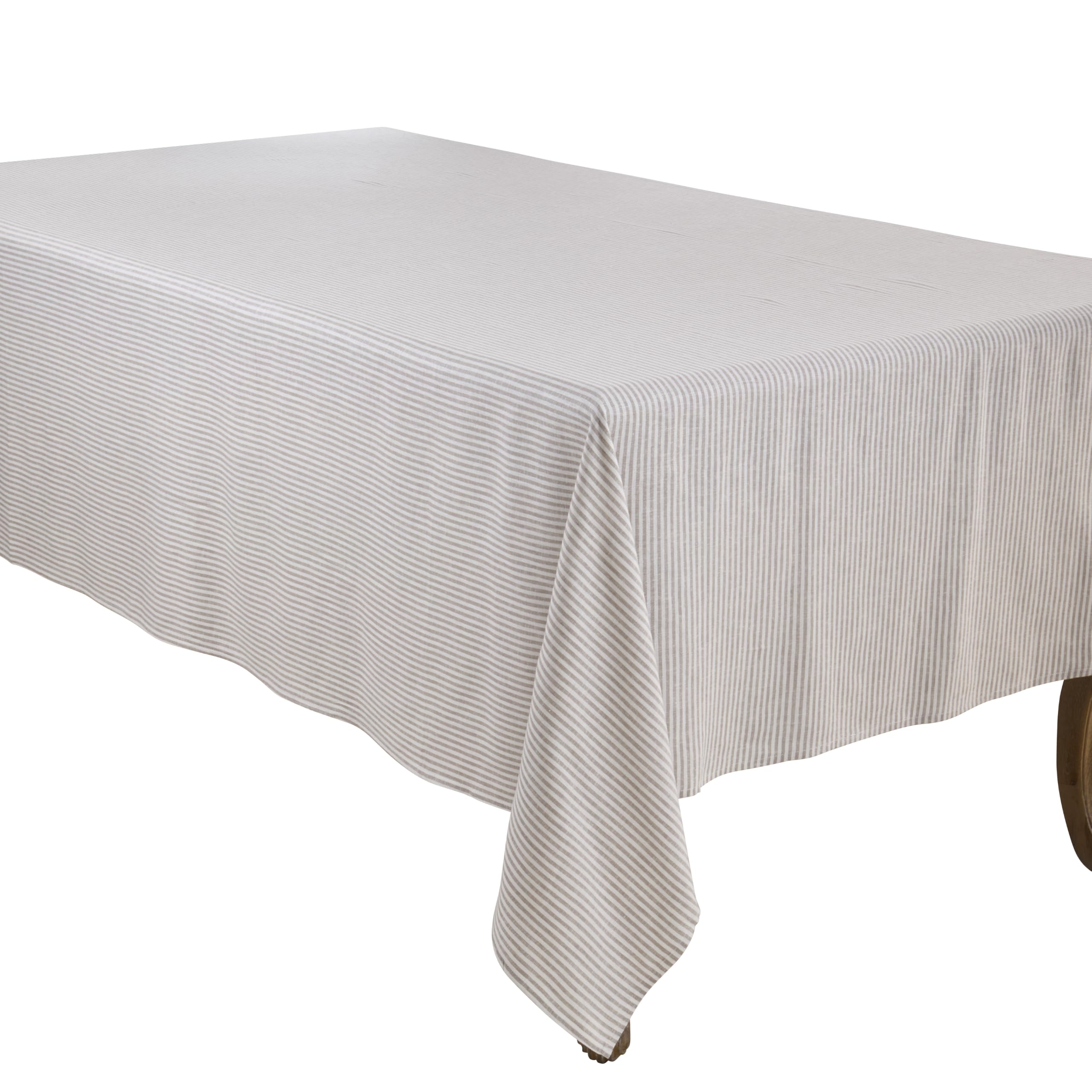 SARO LIFESTYLE Farmhouse Stripe Linen Blend Tablecloth - Rustic Woven Stripe Tablecloth for Everyday Family Meals, Casual Entertaining & Country Home Décor, 60"x90", Natural
