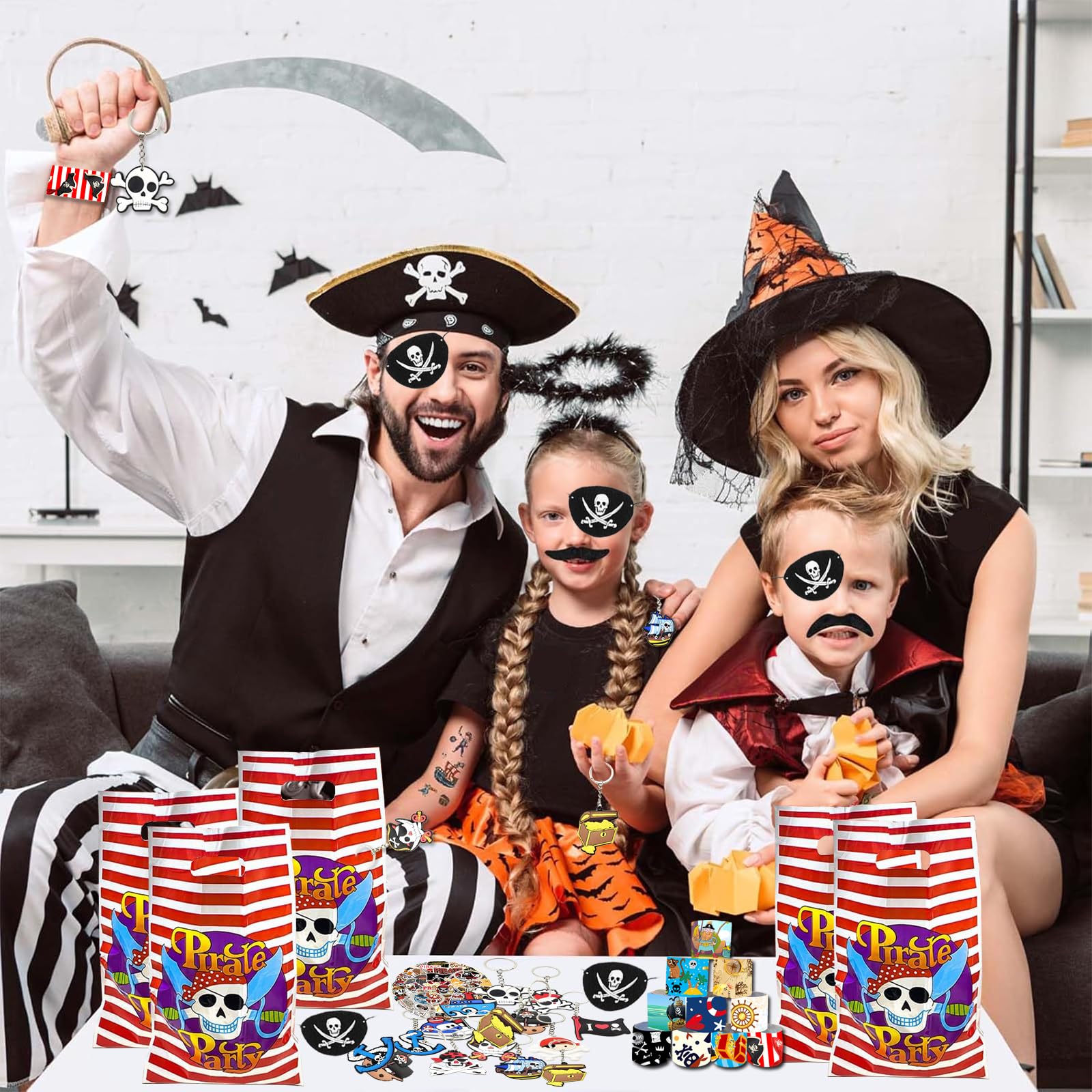 106 PCS Regalos Piñata Cumpleaños Pirata Niño, Piraten Kindergeburtstag Set,Temporales Niños Llaveros Regalitos Cumpleaños Invitados Niños Pack Regalos Juguetes Piñata