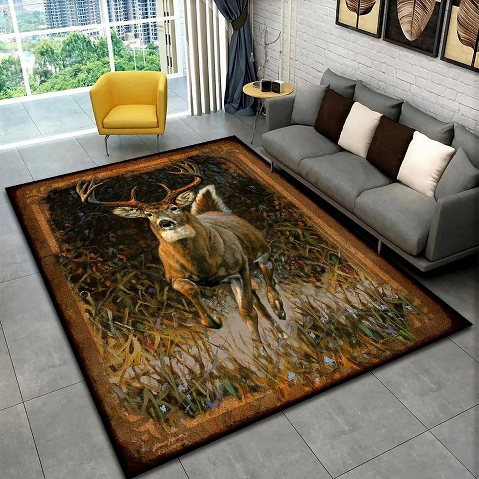 Tapis de salon élan de Noël grand format pour veillée cocooning