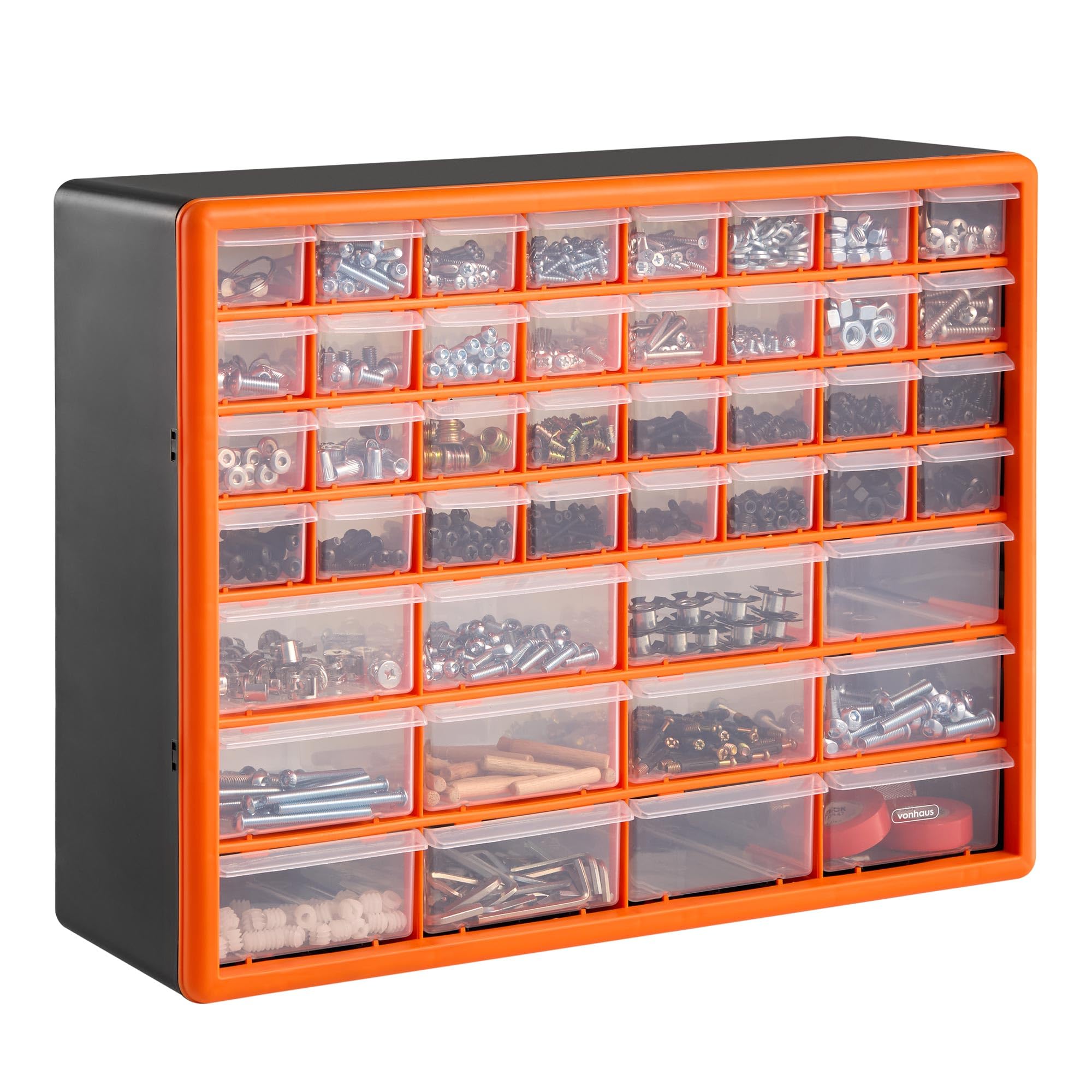 44 Multi Drawer Organiser for Small Parts - DIY Tool Bits, Fixings, Fishing Tackle, Crafts - Black/Orange