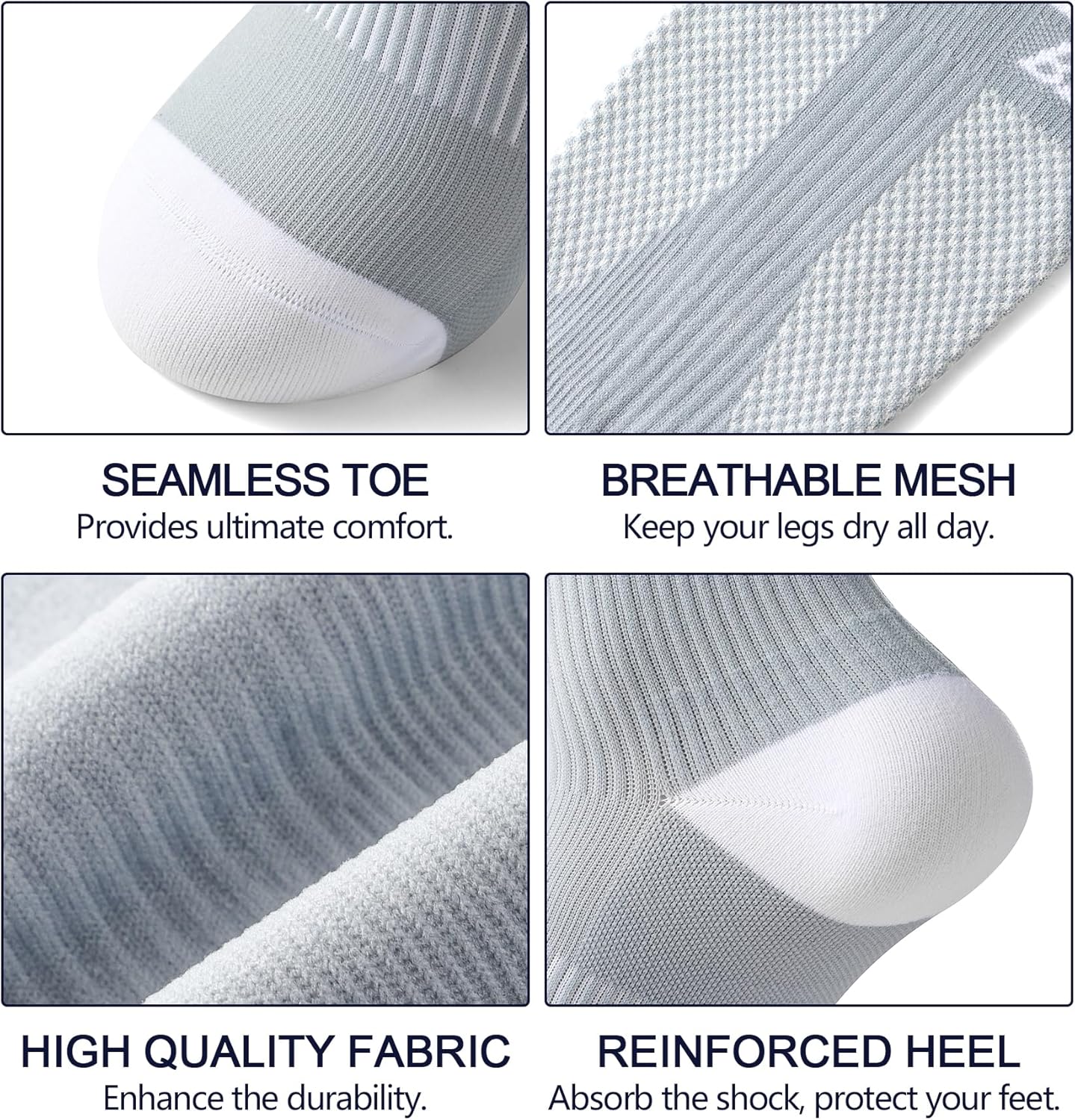 Bevigorio 3pairs Compression Socks for Women Men 15-20mmHg Circulation Cushion Knee High Support Socks Athletic Daily - Image 3