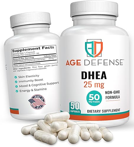 Age Defense Cápsulas DHEA - Suplementos de DHEA - Apoyo de energía natural y apoyo inmunológico - Apoya la vitalidad, la elasticidad de la piel y el