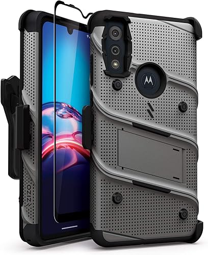 ZIZO BOLT Series - Funda para Moto E (2020) con protector de pantalla y cordón de soporte, color gris pistola