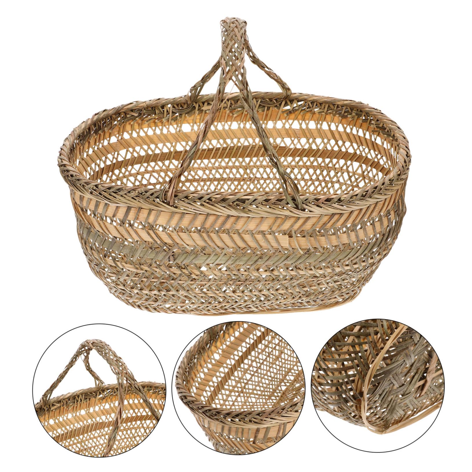 BESPORTBLE Cesta de almacenamiento de bambú rústico manejar Canasta de almacenamiento de mimbre para picnic Cesta de almacenamiento de mimbre para plantas titular de almacenamiento de picnic