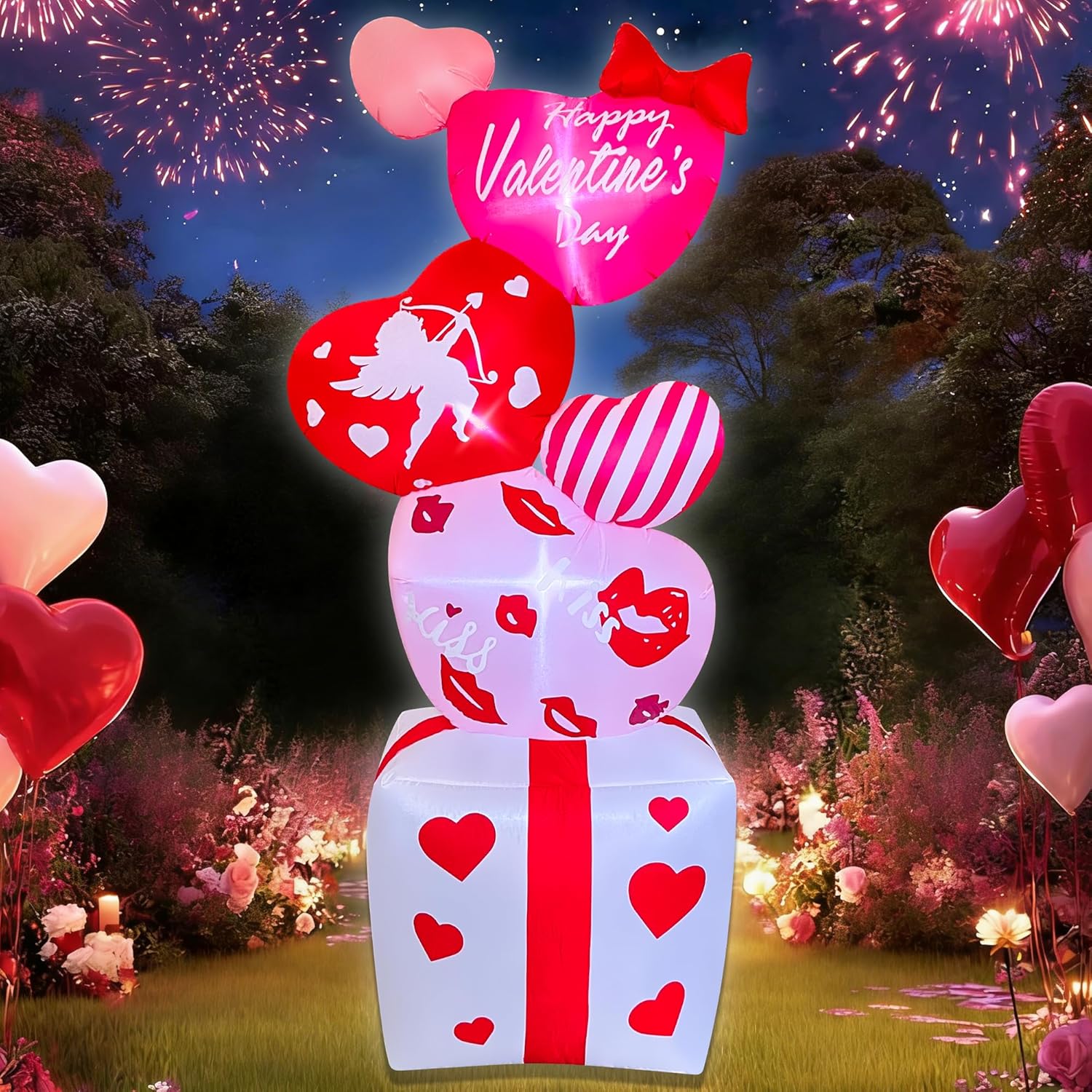 BLOWOUT FUN Valentine Inflatables 6FT Inflatable Love Hearts on Gift Box Valentine's Day Outdoor Decorations LED Lighted Romantic Blowups for Indoor Outdoor Proposal Wedding Lawn Garden Yard Decor