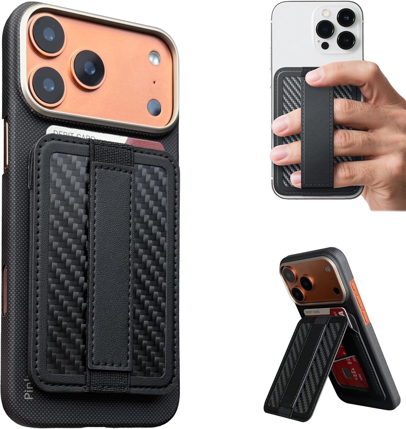 For MagSafe wallet with Grip, phone wallets, Magnetic wallet for iPhone 17/16/15/14/13/12 series, Only 1-2 cards, carbon fiber wallets, RFID Blocking, Black (DBX001)