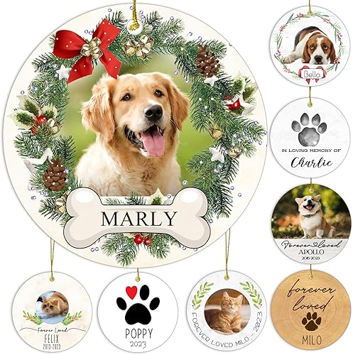 Adornos de Navidad personalizados, imagen de cerámica de doble cara y foto, adornos personalizados para perro, gato, mascota, adorno de Navidad de