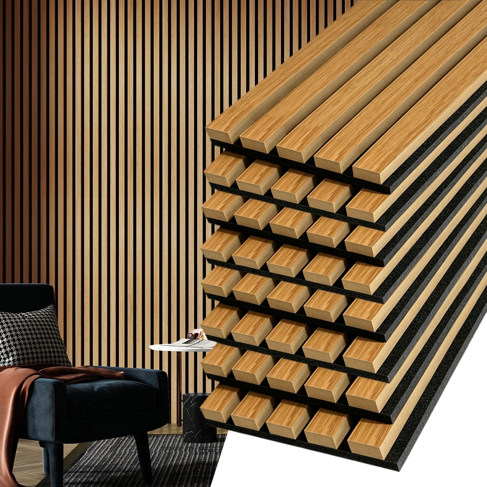Art3d 8-Pack Soundproof Wood Slat Wall Panels, 94.5 x 7.9 Inch, Warm Teak