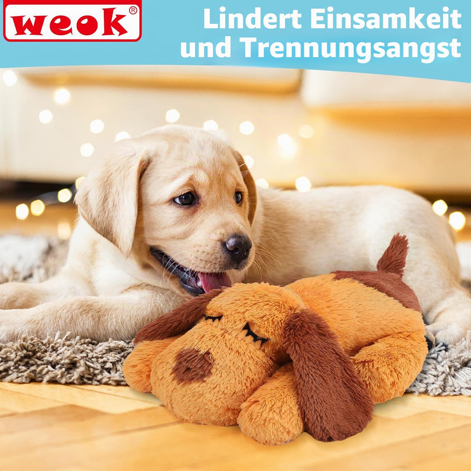 WEOK Herzschlag-Welpenspielzeug – Komfort-Kuschelkissen, zur Linderung von Angstzuständen, beruhigende Hilfe, Herzschlag-Spielzeug für Hunde, Welpenherzschlag-Spielzeug, Schlafhilfe