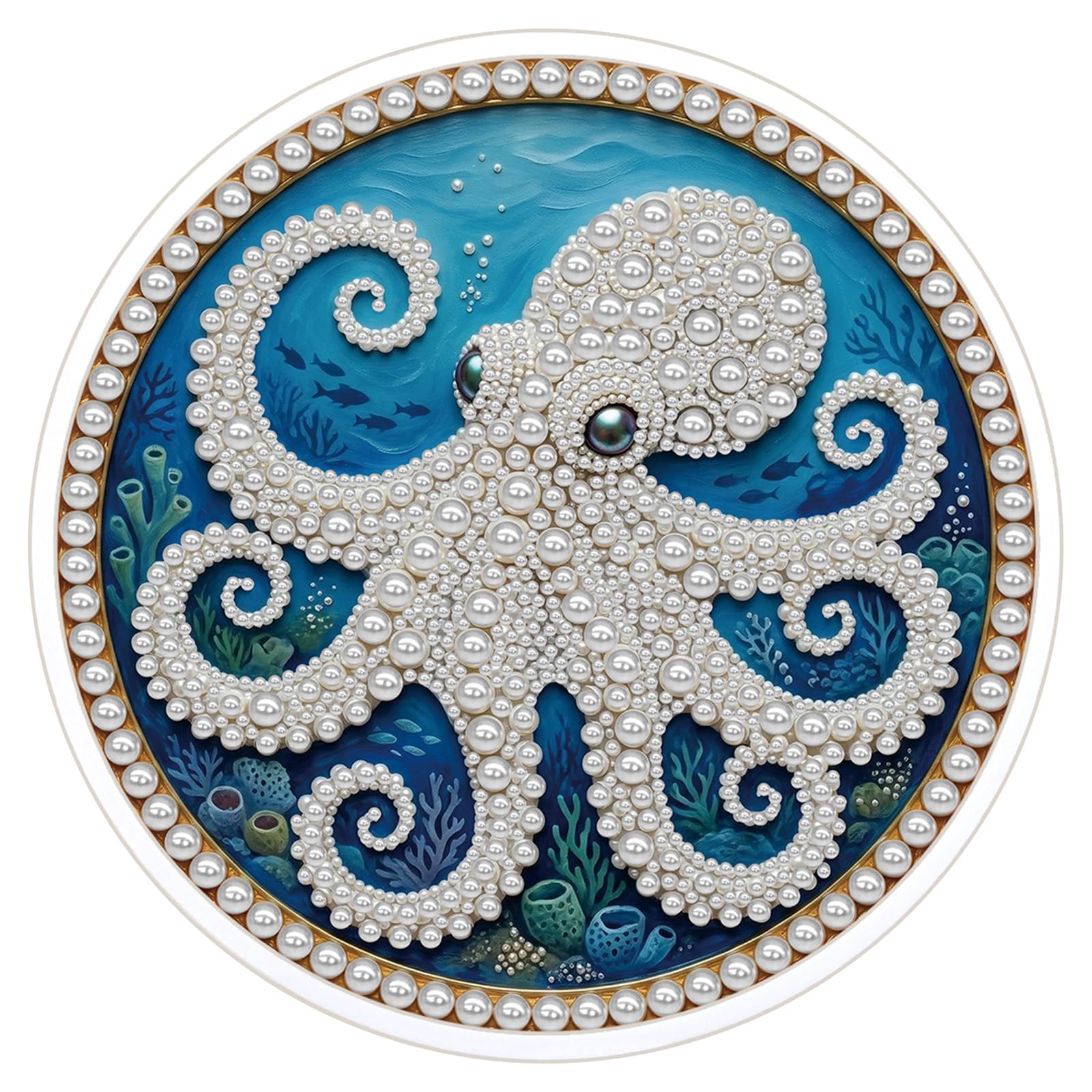 POETRYDRAW Octopus DIY Pearl Painting Kit with Round Frame & Tassel 9.25x9.25inch Pearl Painting Art Kits Pearl Dot Painting for Adults Beginners Home Wall Decor