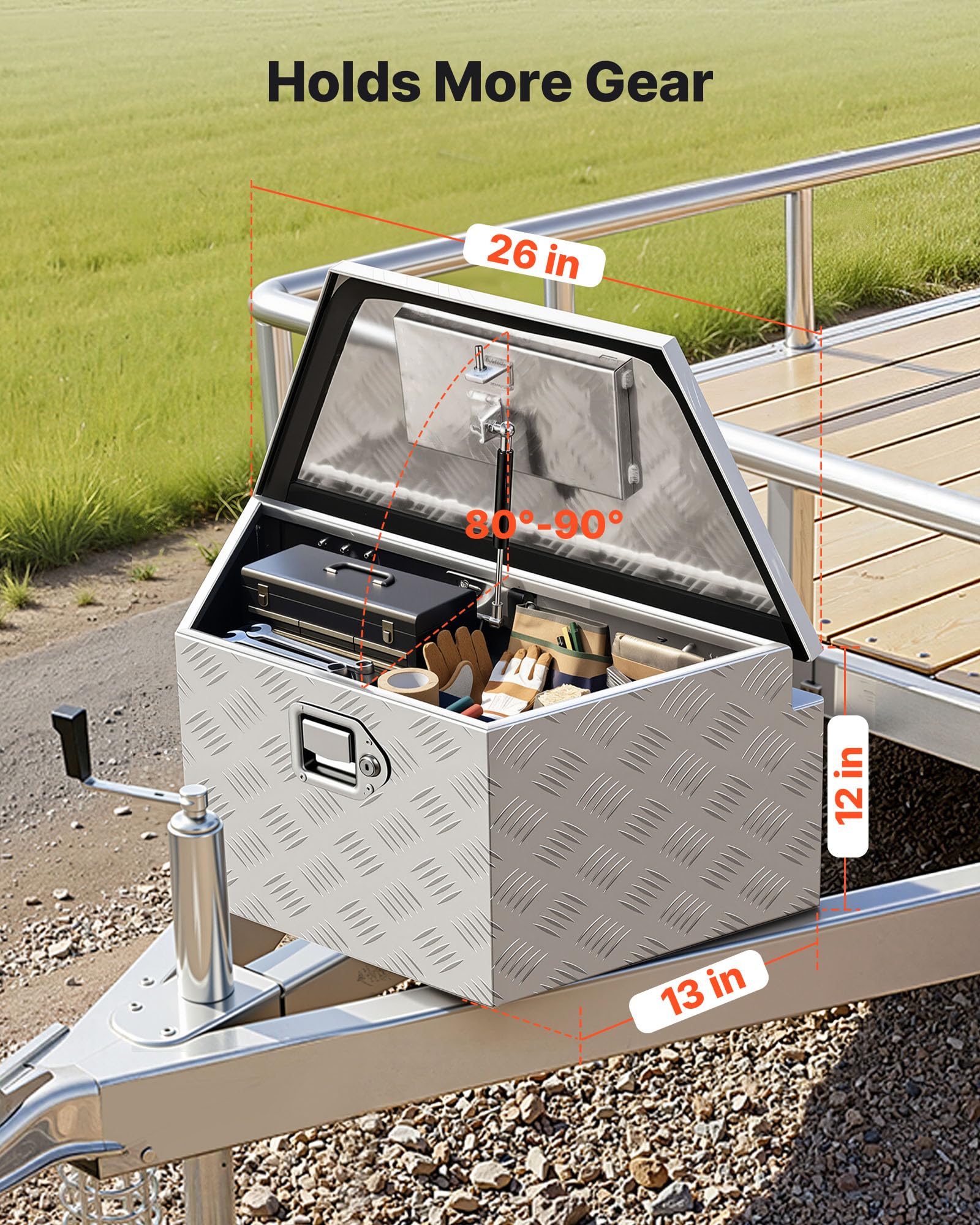 VEVOR Caja de Herramientas para Remolque de Aluminio, 660 x 330 x 305 mm, Caja de Transporte de Alta Resistencia, Gran Capacidad, con Llaves y Cerradura para Camioneta Autocaravana RV SUV Todoterreno