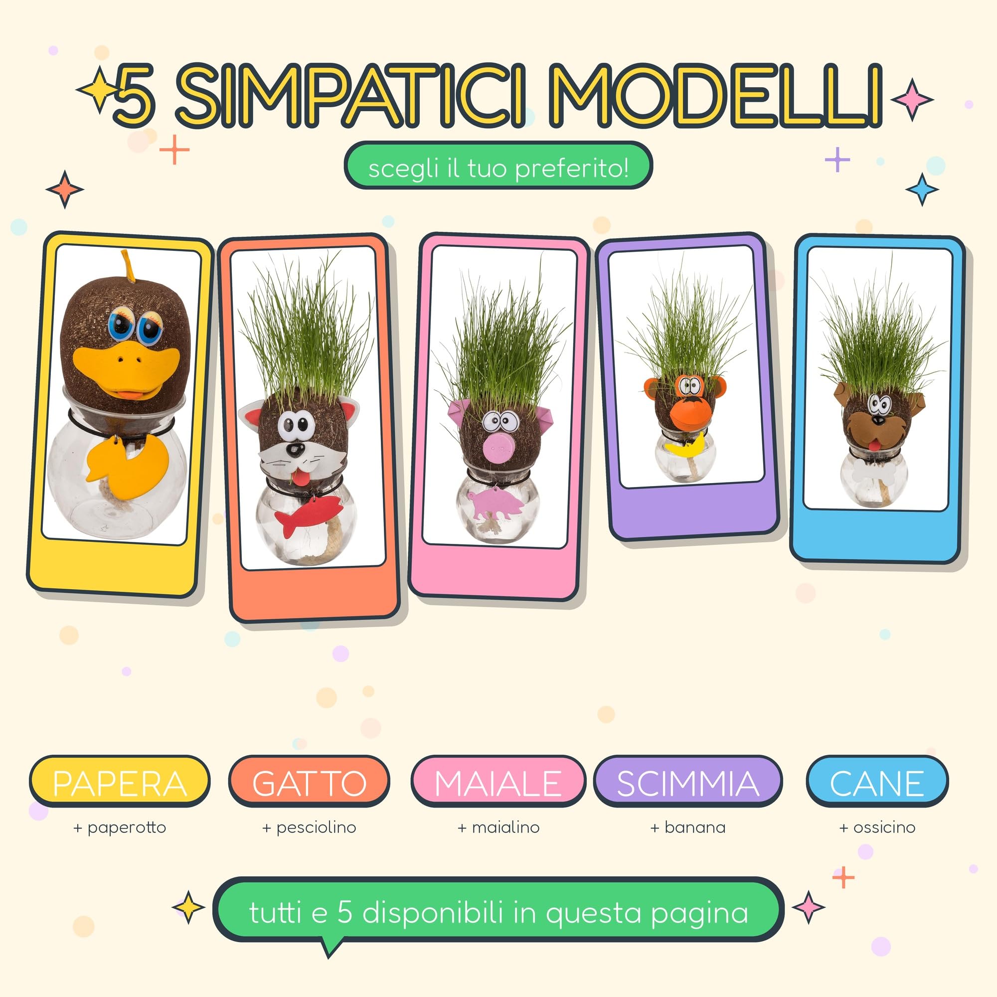Testa Erba Che Cresce Scimmia - Pianta Capelli Scimmietta con Vasetto e Ciondolo Banana - Idea Regalo Originale Divertente Collega - Decorazione Scrivania Ufficio - Grass Head 12,5 cm