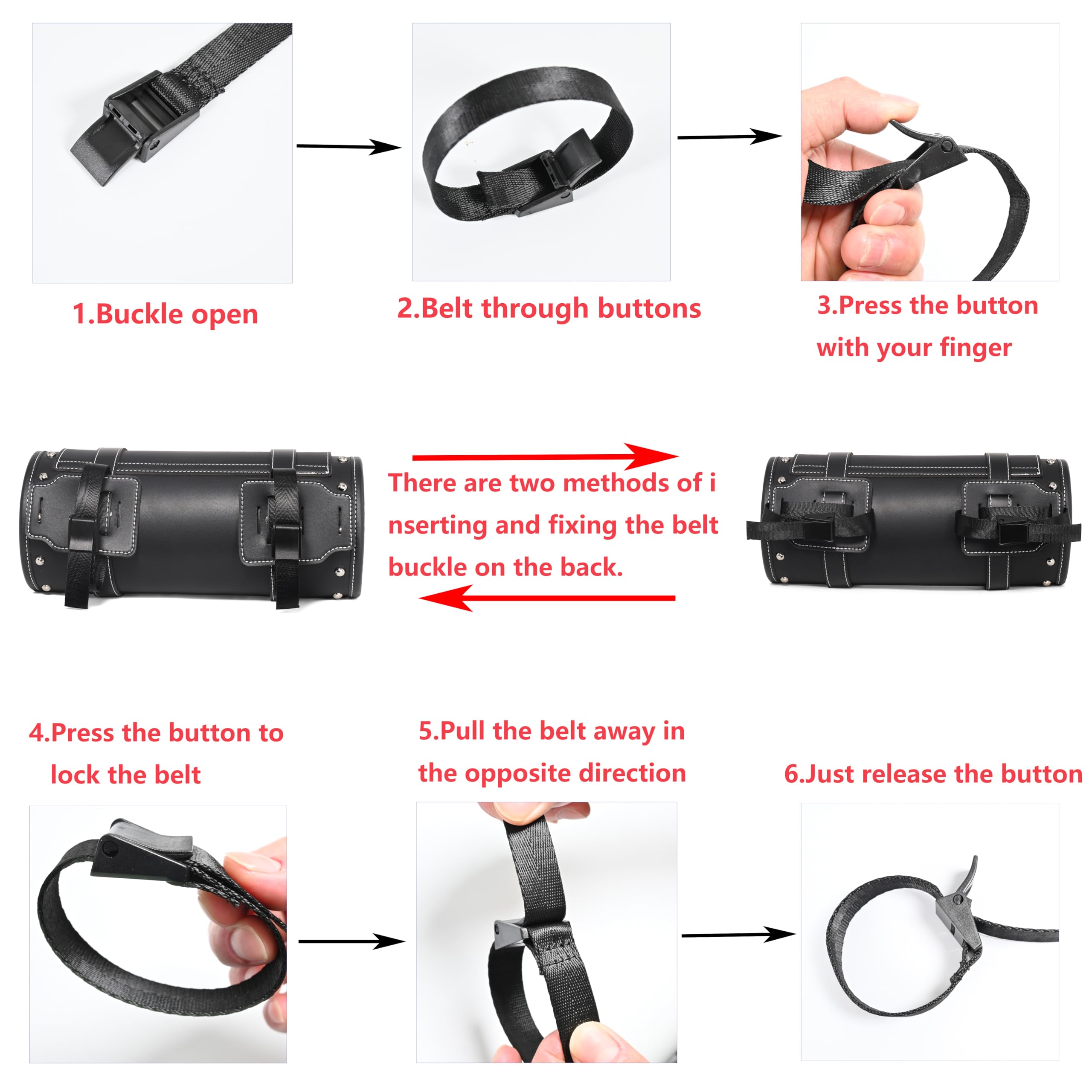 Sac à outils en cuir PVC pour moto – Sac universel pour guidon de moto, sac à outils de moto, sac de selle pour guidon, sac à outils avec 2 sangles (noir1)