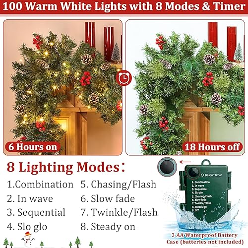 Miniatura 3 de Guirnalda de Navidad súper larga y temporizadora, 8 modos  18 pies por 10 pulgadas preiluminada al aire libre para escalera, porche, puerta