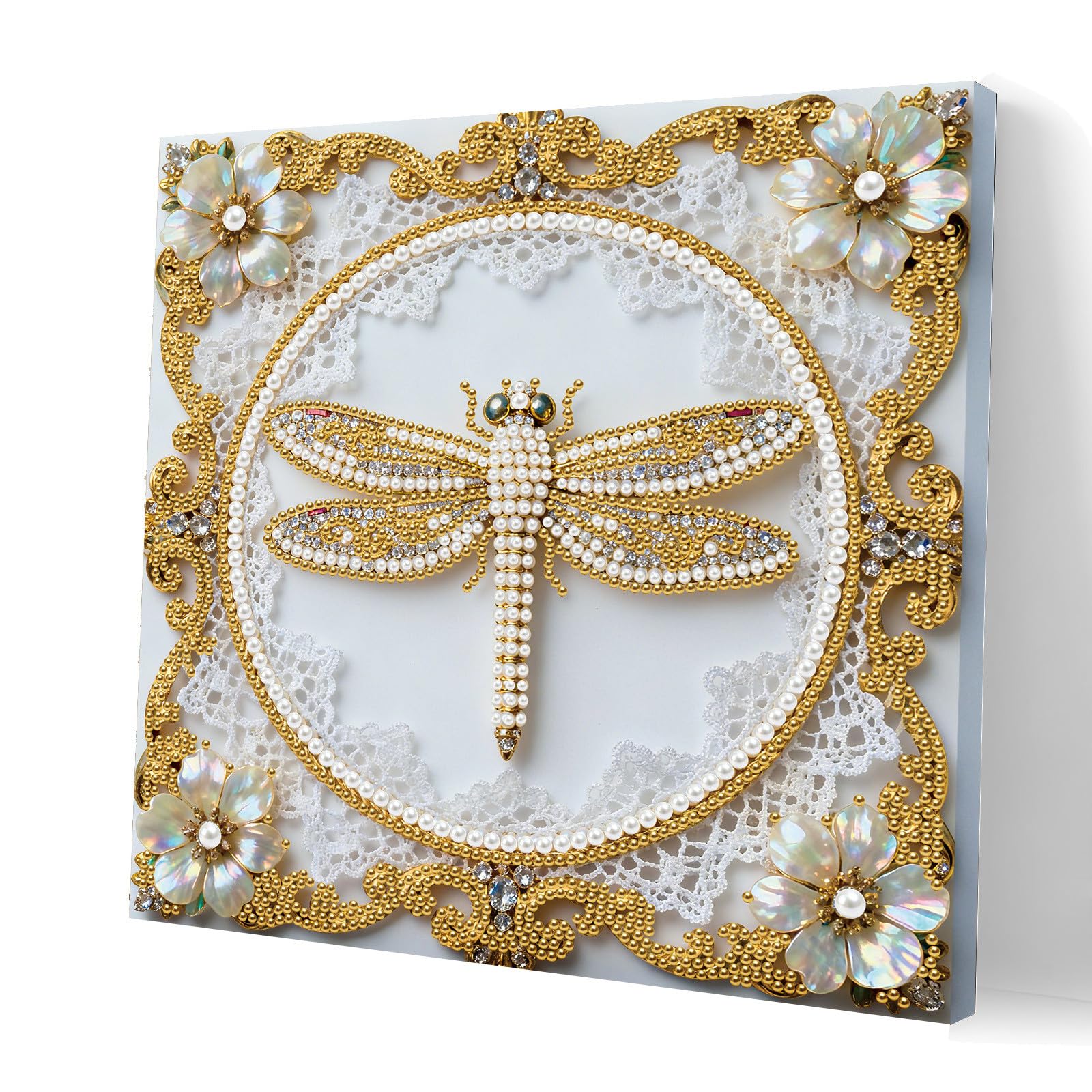 Lebartm DIY Pearl Painting Kit with Frame Pearl Gemstone Diamond Dots Beads Canvas Art Craft for Adults Beginners Display for Tabletop and Wall Mounting Home Decor 30x30cm-Dragonfly