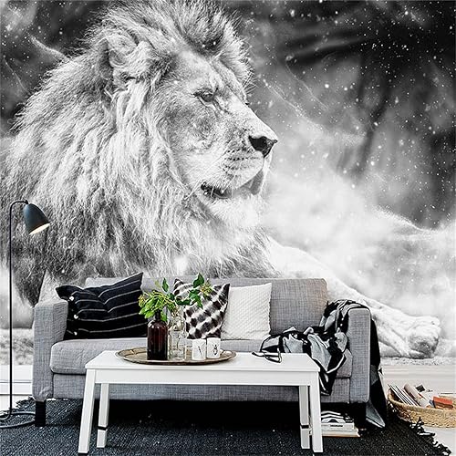 Miniatura 3 de Murales de pared grandes 3D de león blanco y negro, papel tapiz mural personalizado de cualquier tamaño, calcomanías de pared 3D, duraderas e