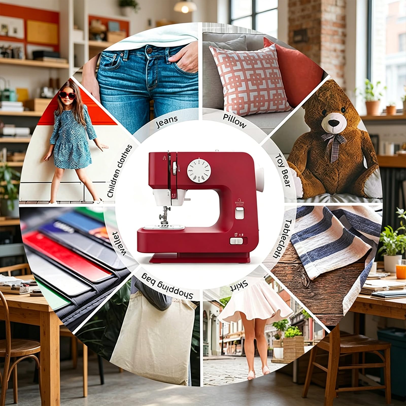 Máquina de Coser Portátil, Máquina de Coser Eléctrica con 12 Puntadas Incorporadas, Ojal de 4 Pasos, Puntada Reversa y Luz LED, Máquina de Coser Compacta para el Hogar para Reparación de Ropa y Manual
