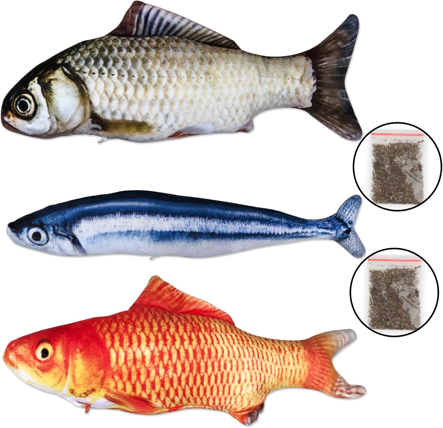 3 Pack Cat Toy with Catnip OnebestWall Kitty Fish Shape Doll Pillow ,Chew Supplies for Pet