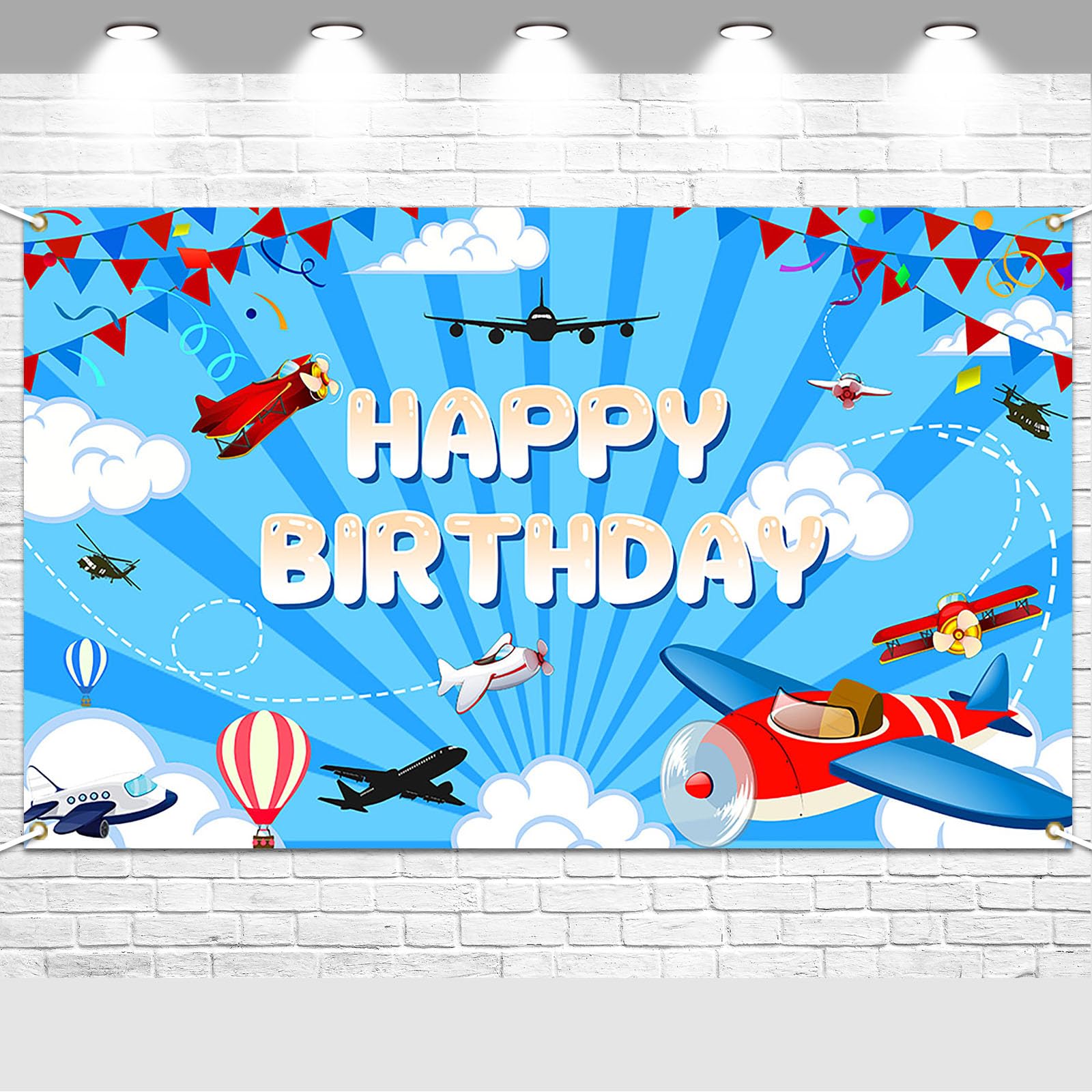Avezano Airplane Birthday Backdrop Airplane Birthday Decoration Banner for Kids Time Flies Theme Aircraft Happy Birthday Party Background for Flying Enthusiast 6 x 3.6 ft
