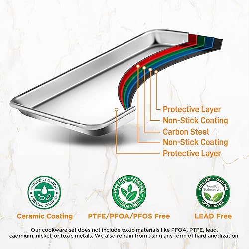 Miniatura 3 de NutriChef Bandeja de aluminio para hornear con estante de enfriamiento, bandeja gruesa y duradera para hornear pasteles, galletas, tocino y más, sin