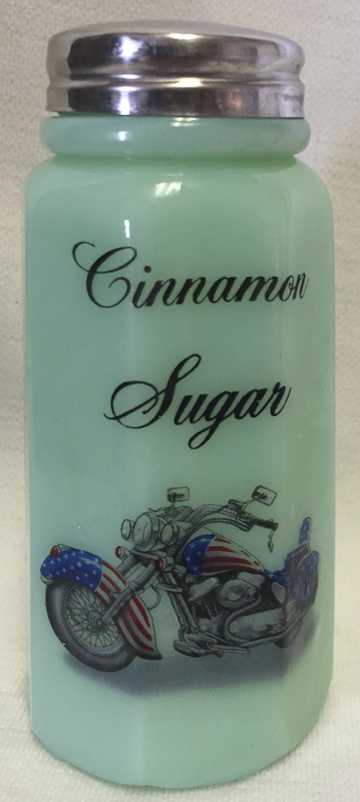 Sugar Shaker - Paneled - Rosso Exclusive - Motorcycle - American Made - Mosser Glass USA (Jade w/Cinnamon Sugar)
