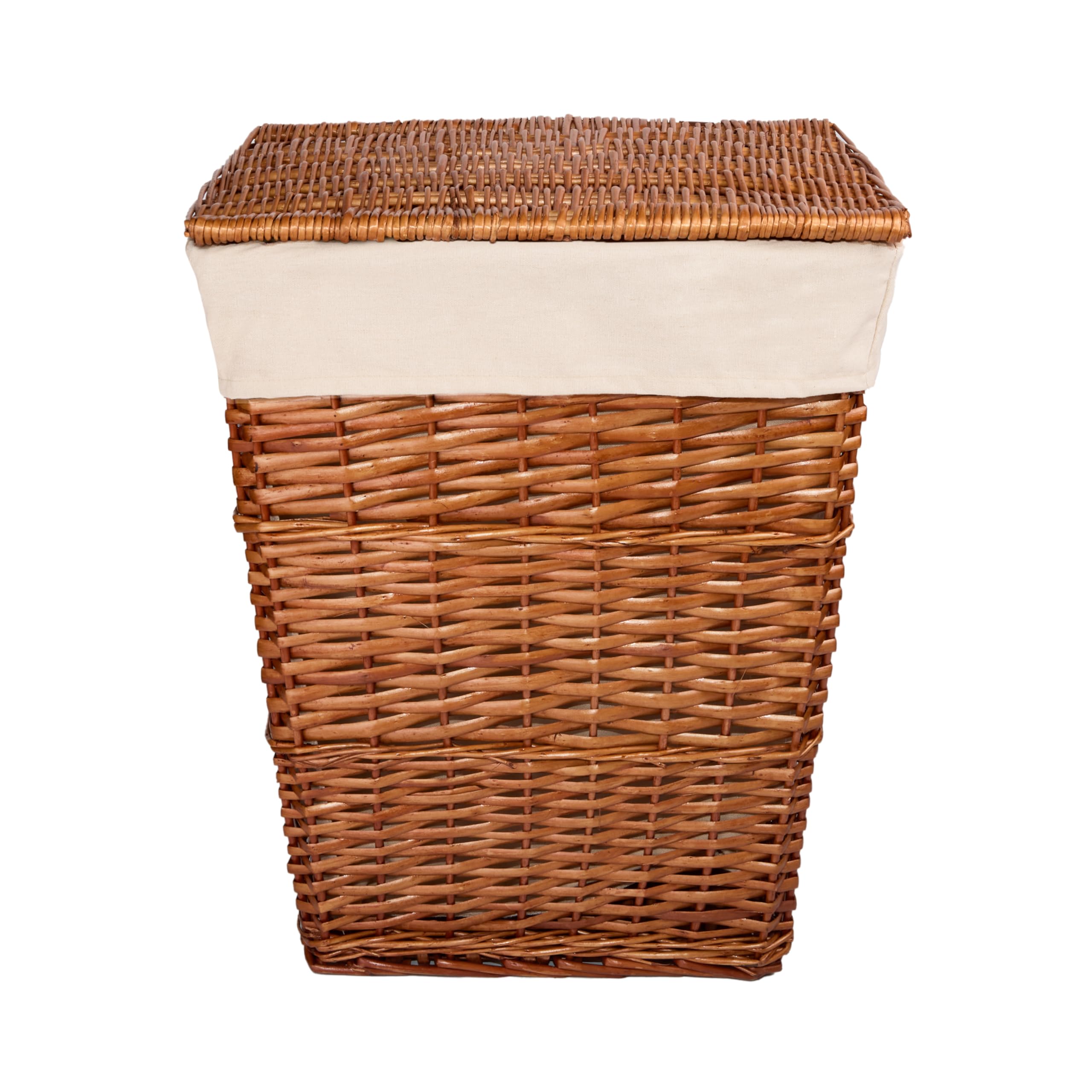 Green Leaves Brown Natural Finish Rectangle Large Wicker Laundry Basket With Lining, Bathroom Storage Laundry Baskets Bin With Lid (Brown)
