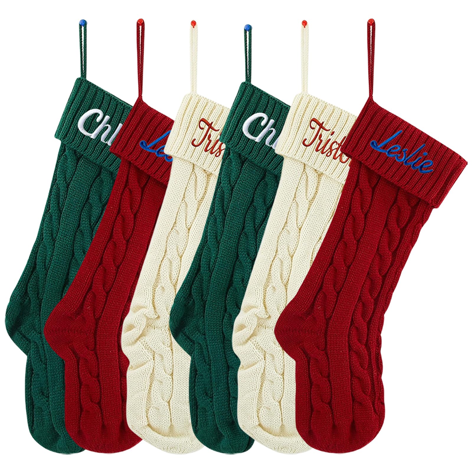 Weihnachtsstrumpf Personalisiert mit Namen, 18” Großer Gestrickte Weihnachtsstrümpfe, Christmas Stockings für Kamin Feiertags Familienparty Dekoration, Personalisiert Nikolausstrumpf