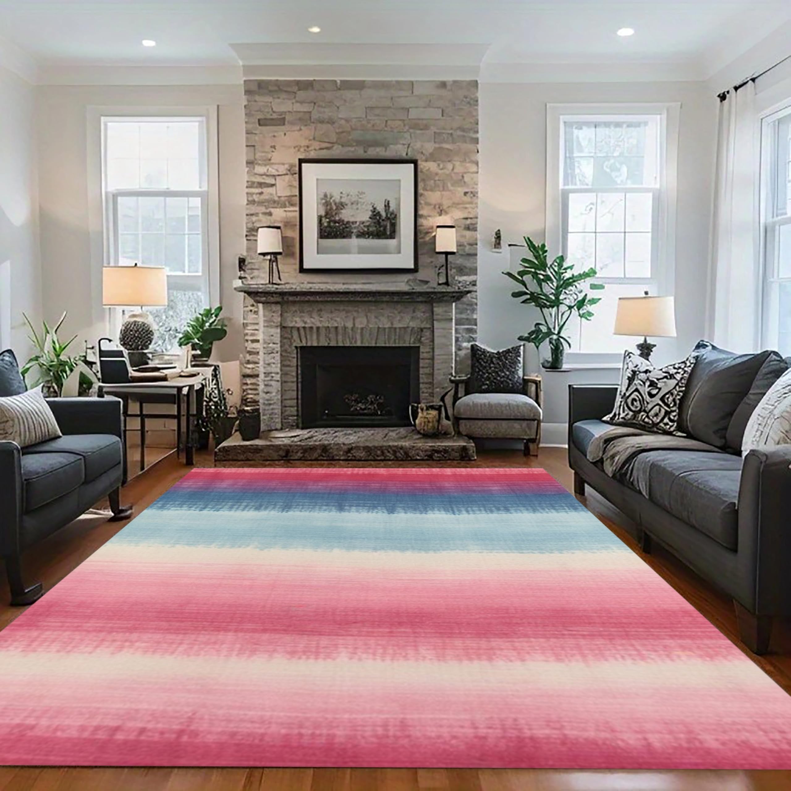 MUOUCTE Vintage Area Rug, 160x200cm Pink and Blue Tie Dye Design Rugs, Soft and Comfortable Foldable With Non-Slip Rubber Backing Low Pile Carpet, Dormitory Game Room Apartment Entrance Rug