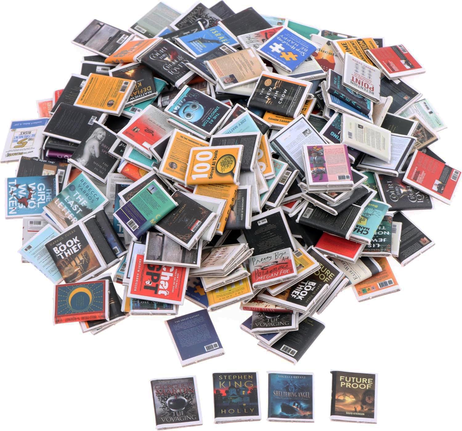 200pcs Miniature Books Dollhouse Decoration Accessories, Mini Books for Anxiety Bookshelf,1:12 Dollhouse Miniature Scene Model Novel Books, Doll House Decoration