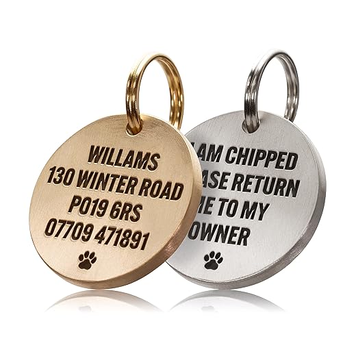 UKR Designs Deep Engraved in Thick Solid Brass or Stainless Steel Dog Tag/Pet ID Tag
