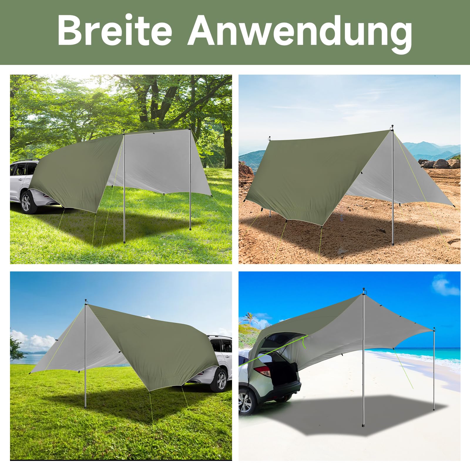 Tenda da Sole per Auto Impermeabile Antistrappo con Palo Regolabile per Camper Veranda