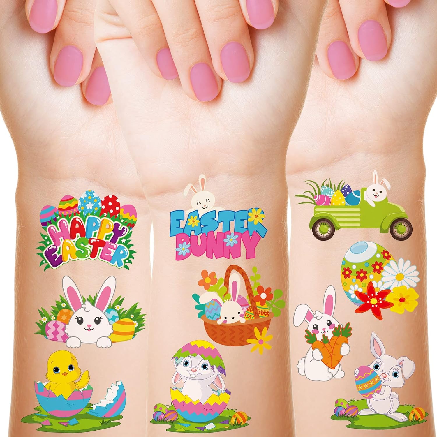 Maitys 288 Pieces 18 Sheets Easter Temporary Tattoos for Kids Easter Egg Bunny Chick Stickers for Boys Girls Easter Party Favors Treats Goodie Bag Fillers