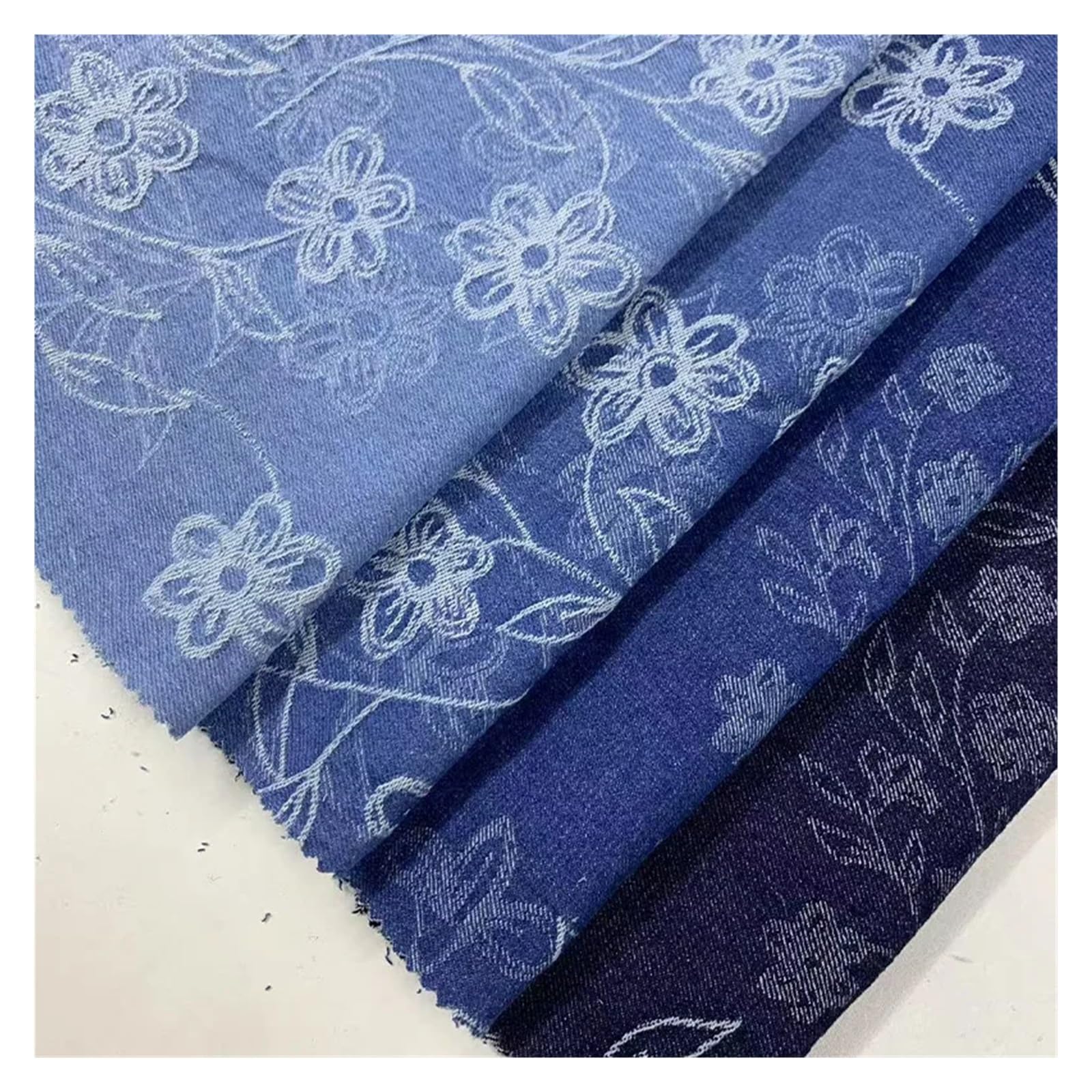 Tela Vaquera De AlgodóN Tela vaquera gruesa estilo Pastoral Jacquard lavada for coser vestidos, bolsos, pantalones, sombreros, bricolaje Tela De Costura(AA060-3)