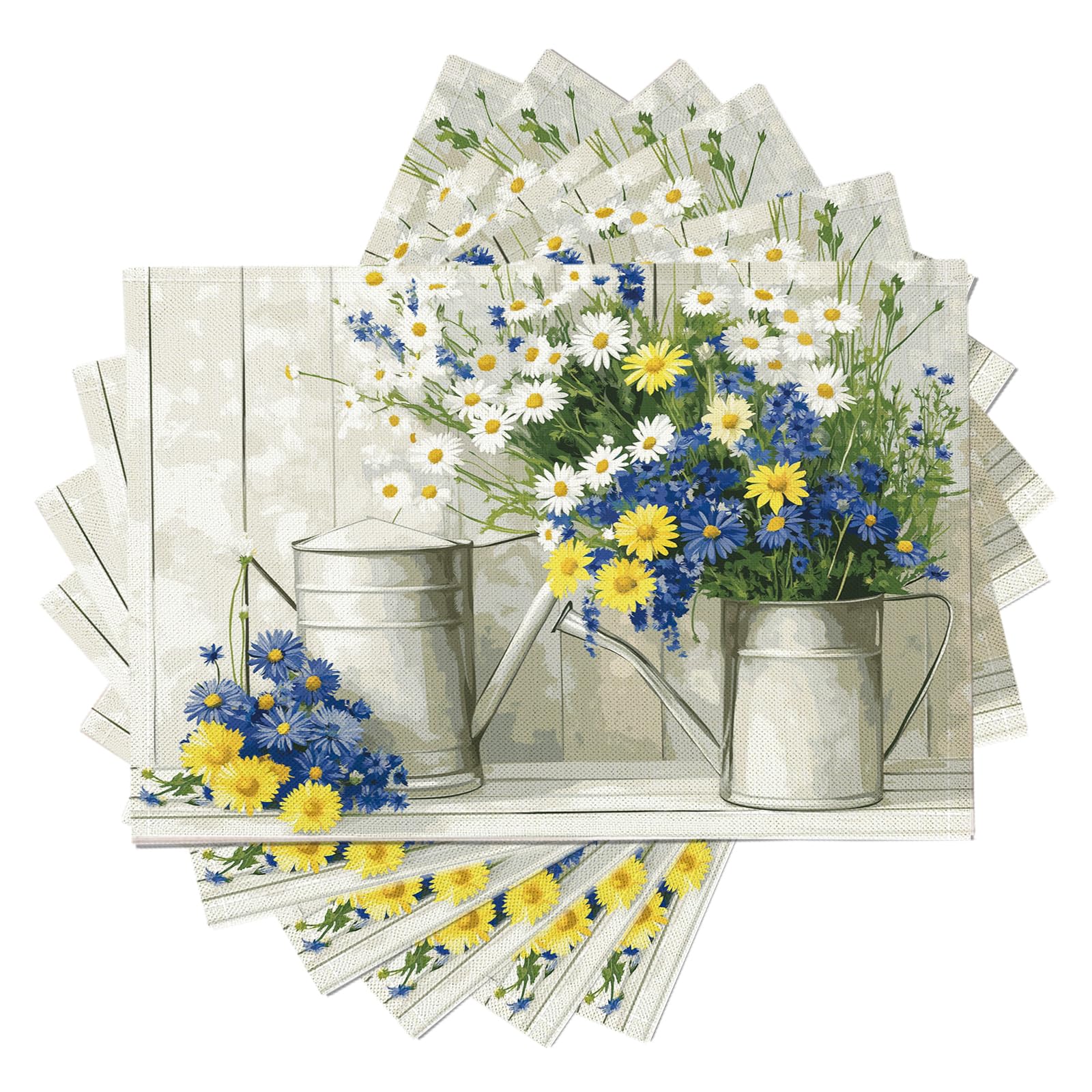 30×45cm Tovaglietta Americana Retrò in Cotone Lino Rettangolare - Tovagliette Set di 8 Vaso di margherite Resistente al Calore per La Cucina, Il L'Ufficio