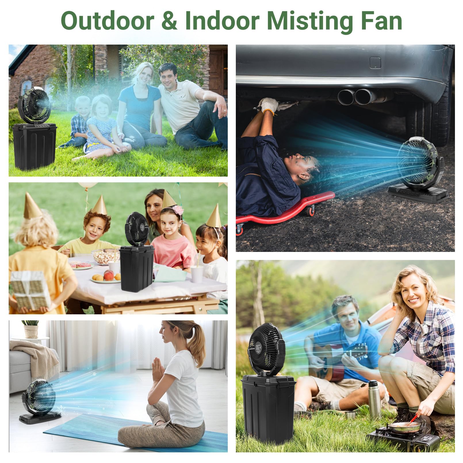 Ventilatore nebulizzatore portatile per esterni, serbatoio dell'acqua da 9 l, 3 livelli di velocità del vento e raffreddamento istantaneo, ideale per patio, garage, campeggio, camper, ottimo regalo