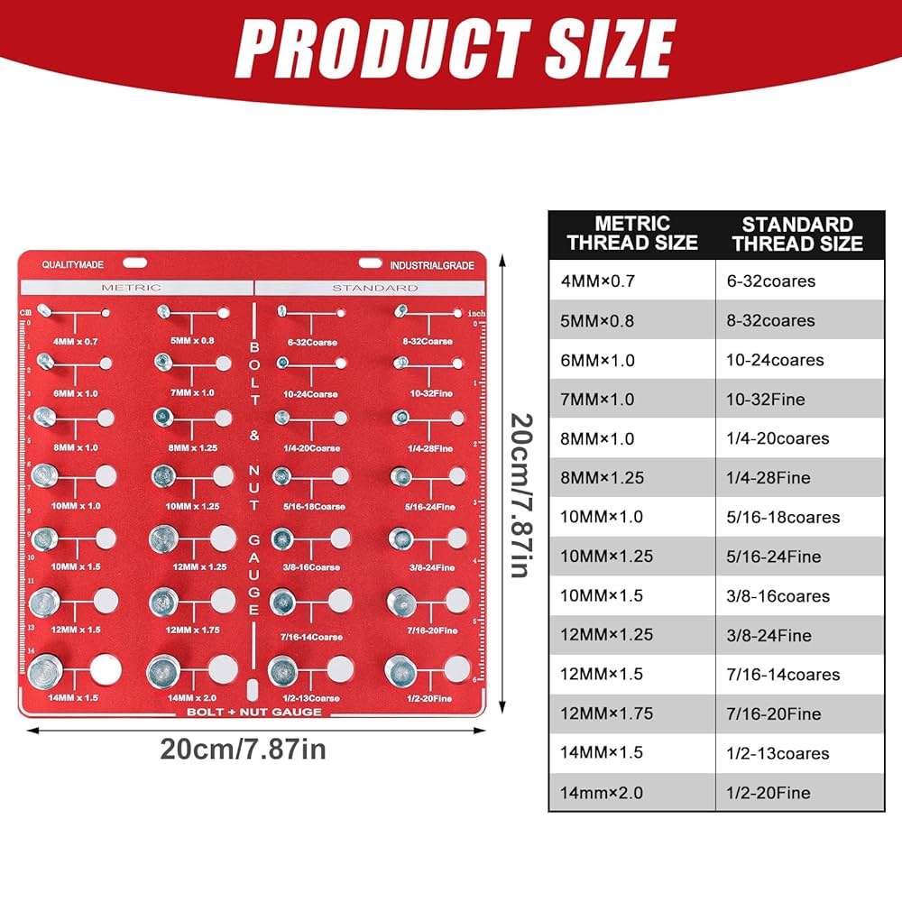 Jauge Filetage Boulons XUNTOP 28 Tailles - Métrique Et Standard Avec Règle