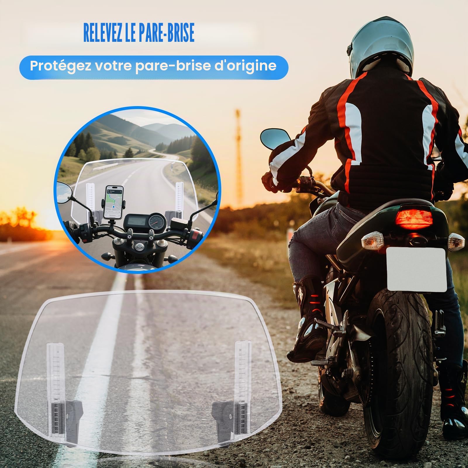 Extension de pare-brise de moto universelle surélevée à clipser - Déflecteur de vent - 29,5 x 17,5 cm - Extenseur de pare-brise en ABS - Spoiler - Convient aux motos avec pare-brise avant